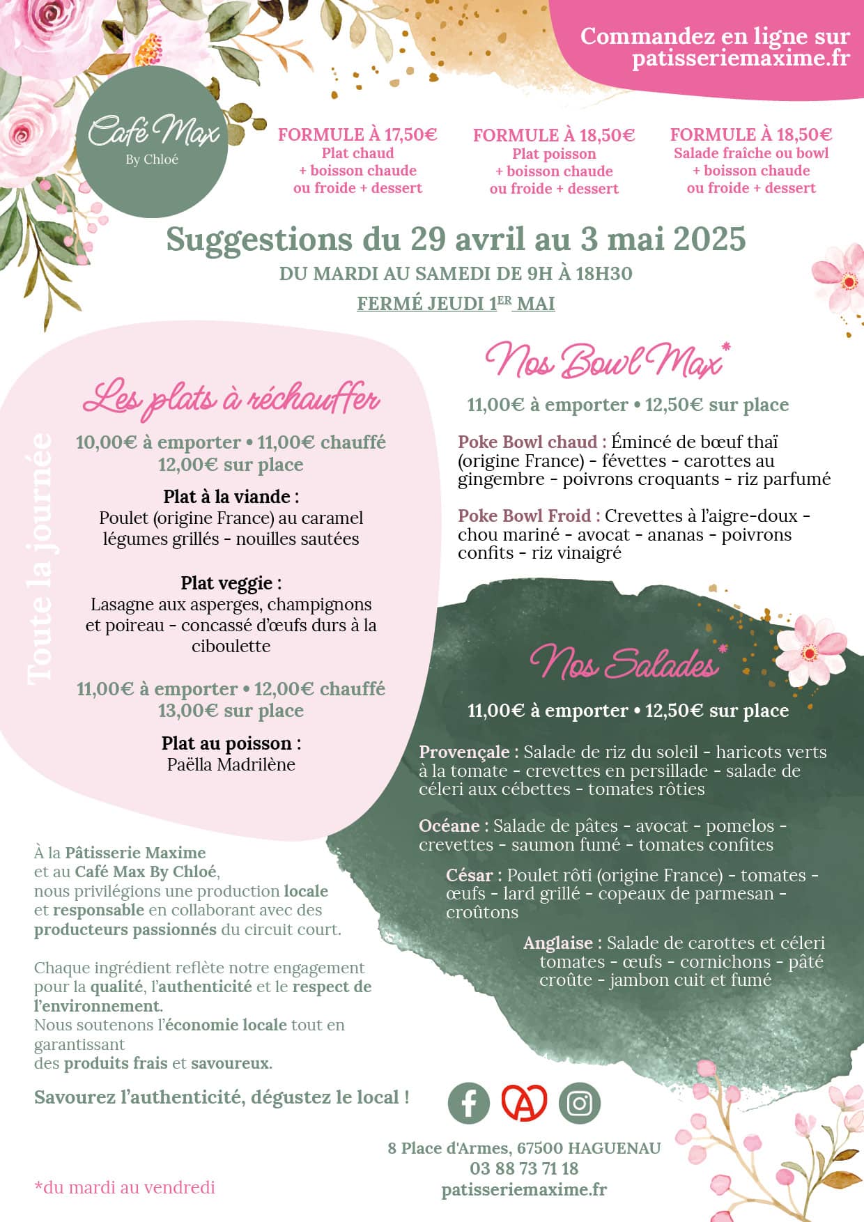 Suggestions de la semaine Café Max By Chloé - Semaine 18