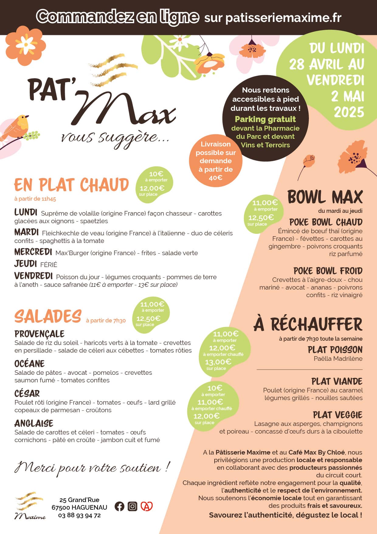 Suggestions de la semaine Pâtisserie Maxime - Semaine 18