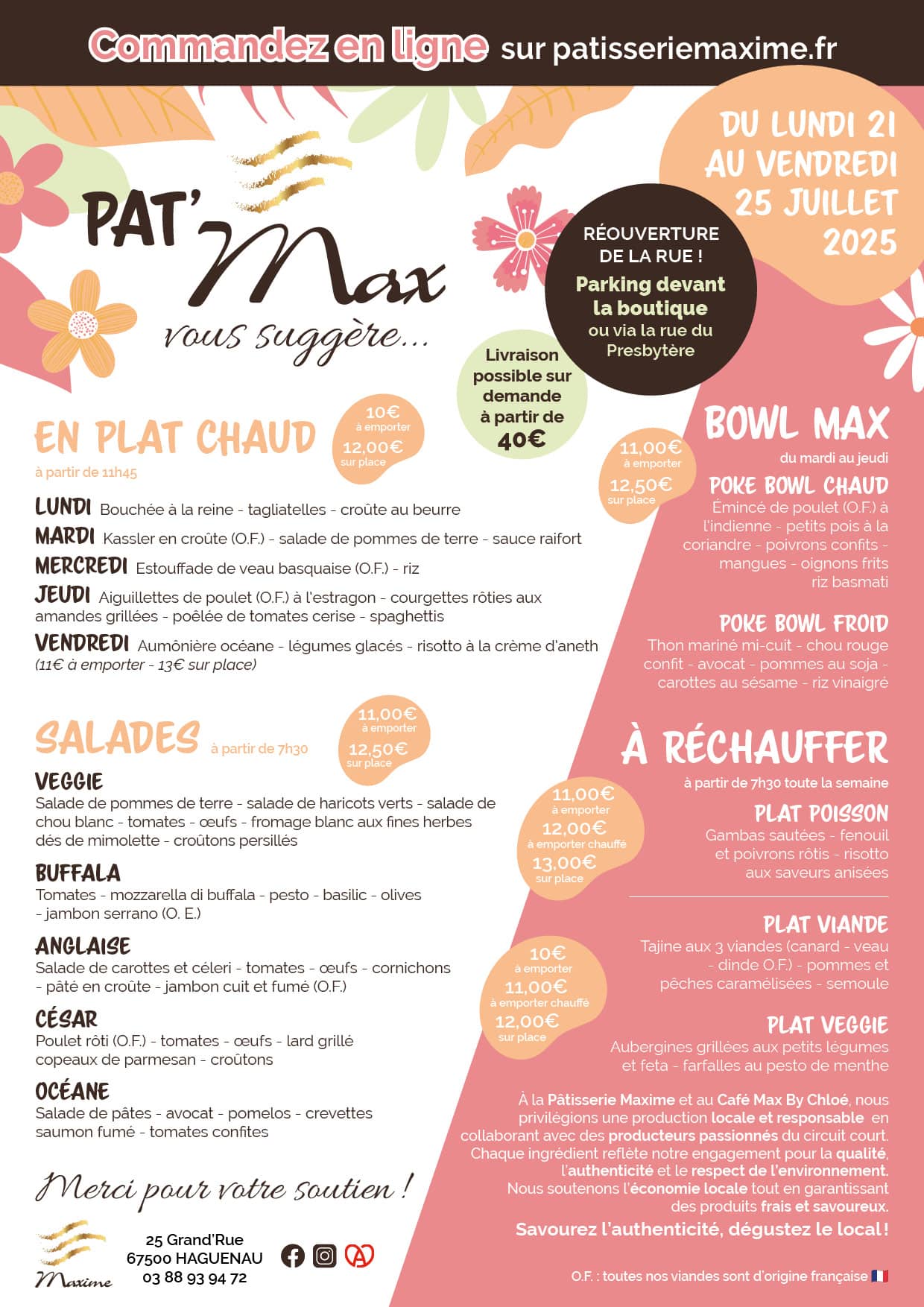 Suggestions de la semaine Pâtisserie Maxime - Semaine 30