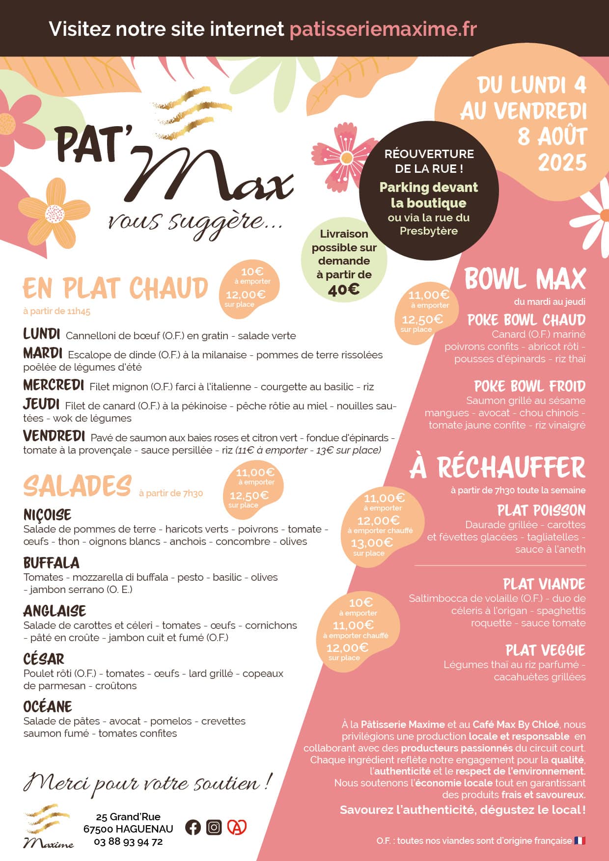 Suggestions de la semaine Pâtisserie Maxime - Semaine 32