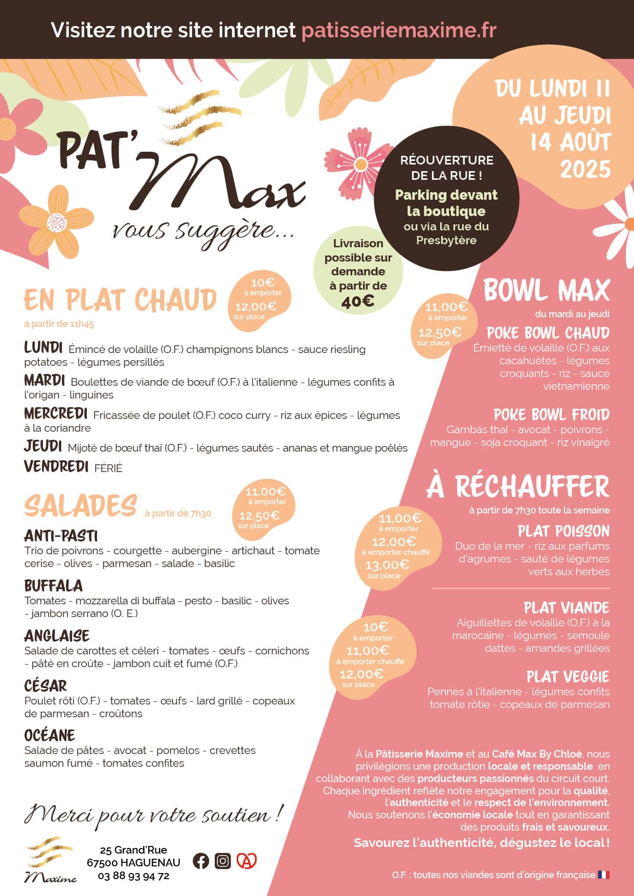 Suggestions de la semaine Pâtisserie Maxime - Semaine 33
