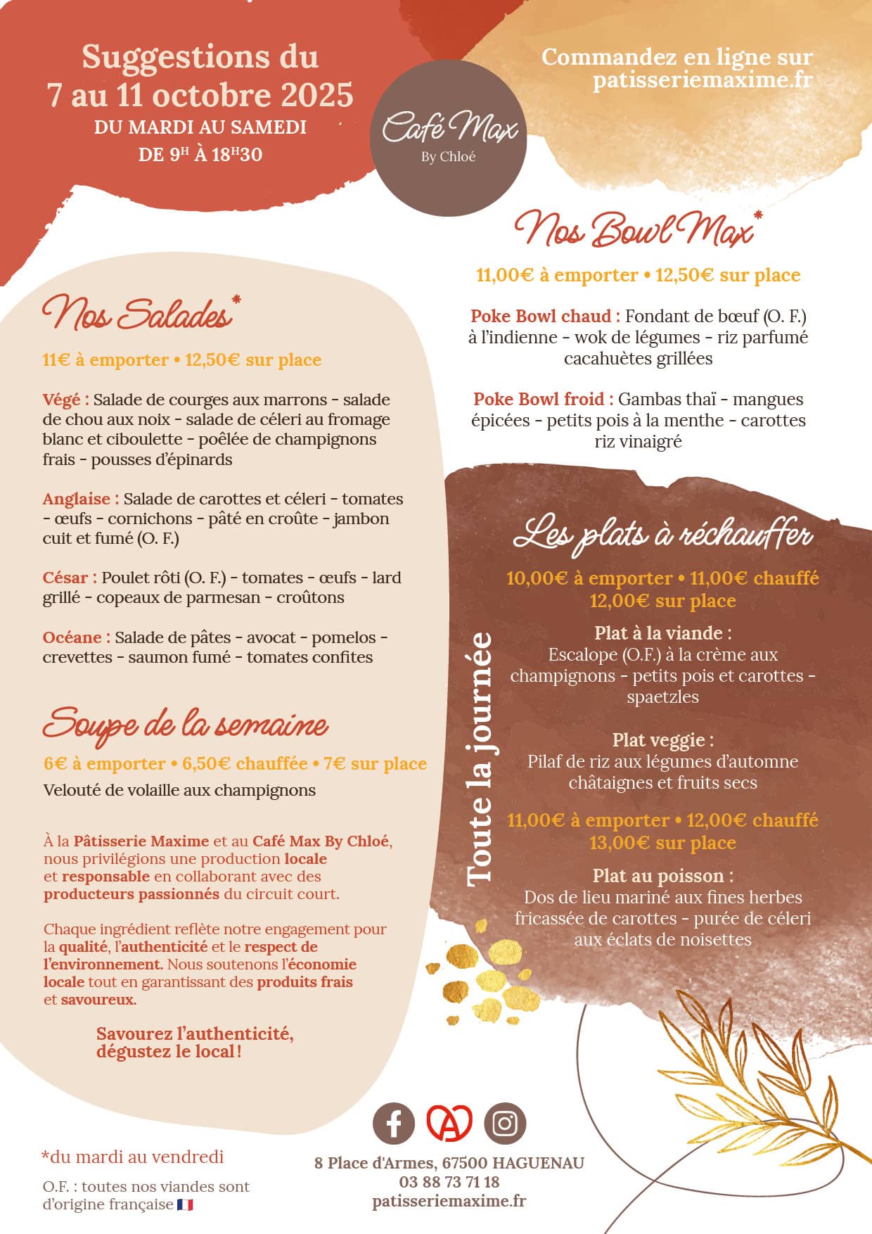 Suggestions de la semaine Café Max By Chloé - Semaine 41