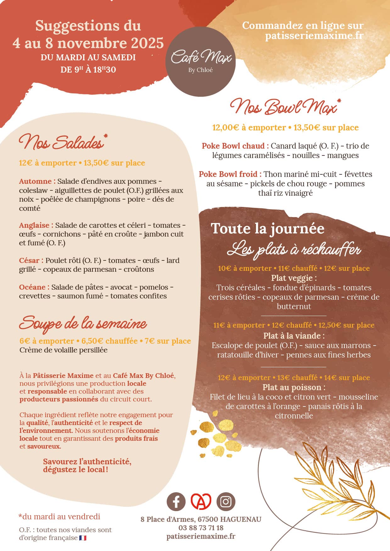 Suggestions de la semaine Café Max By Chloé - Semaine 45