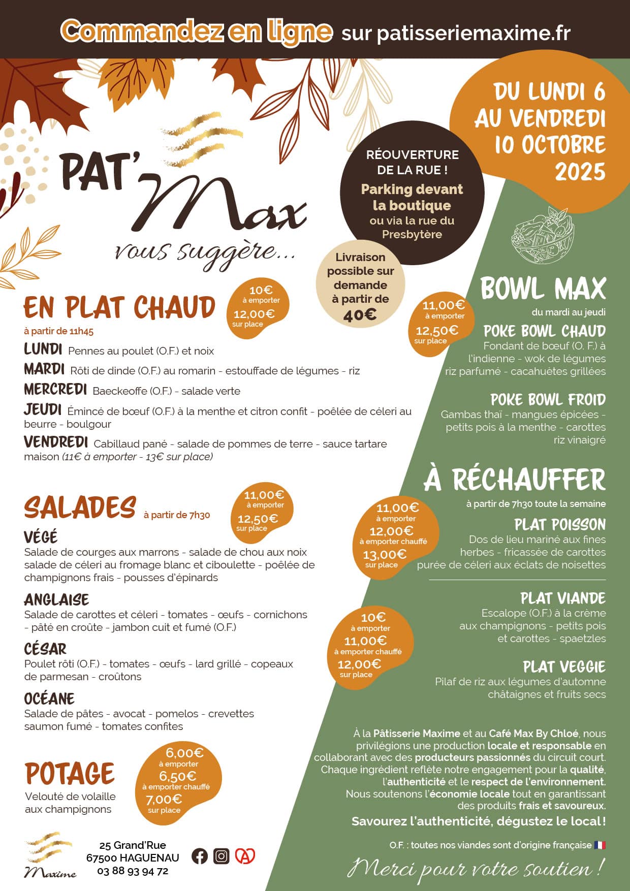 Suggestions de la semaine Pâtisserie Maxime - Semaine 41