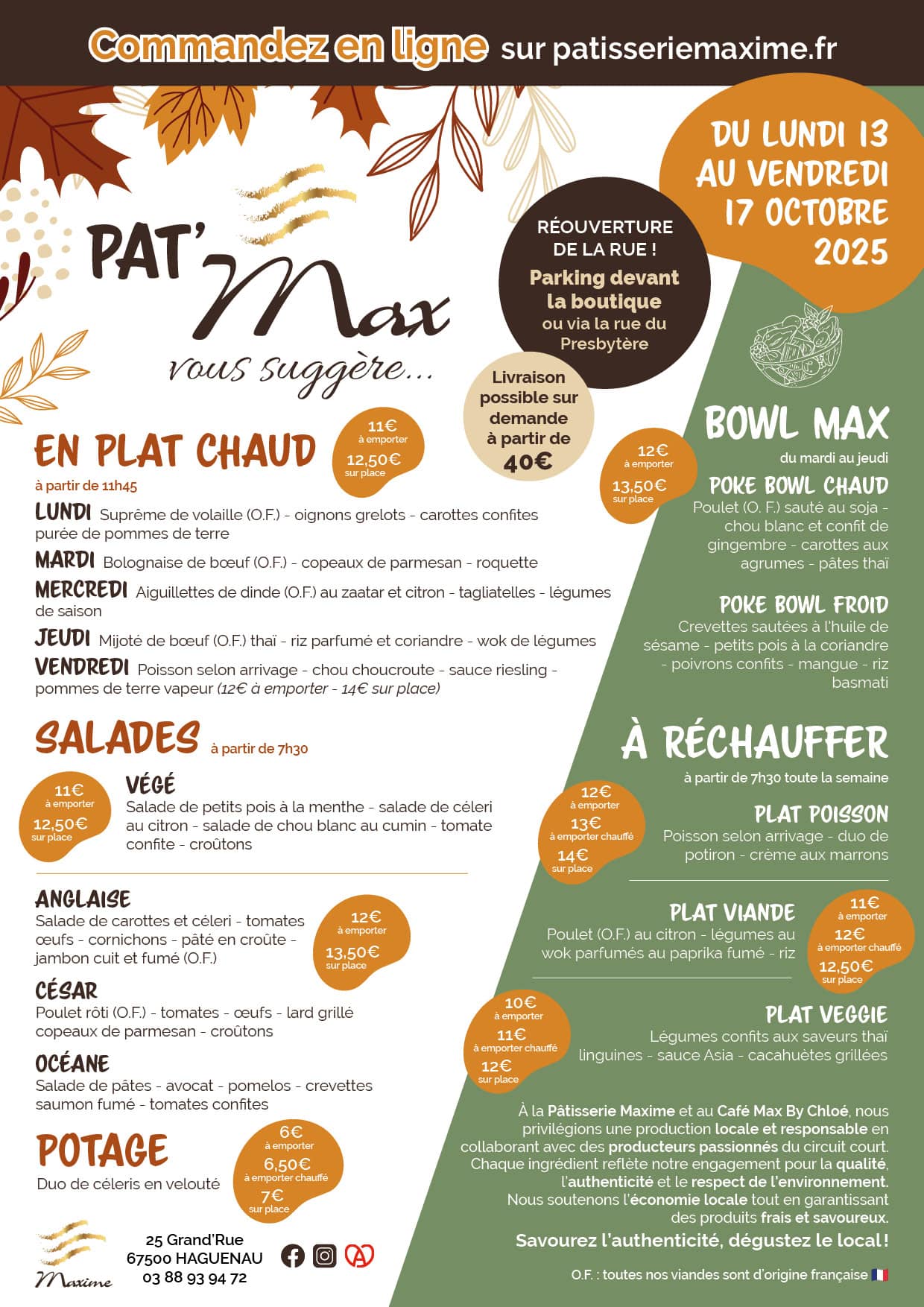 Suggestions de la semaine Pâtisserie Maxime - Semaine 42