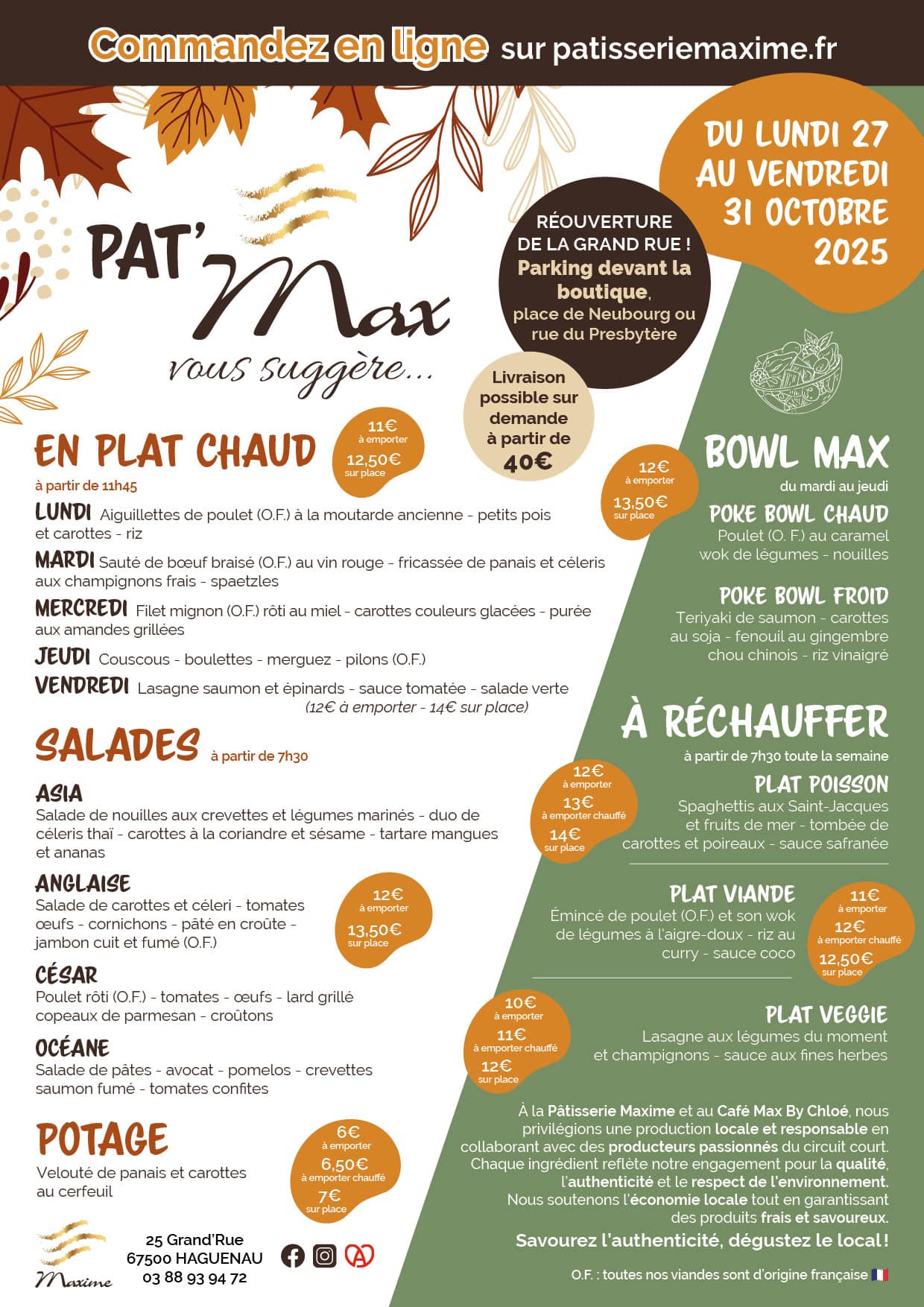 Suggestions de la semaine Pâtisserie Maxime - Semaine 44