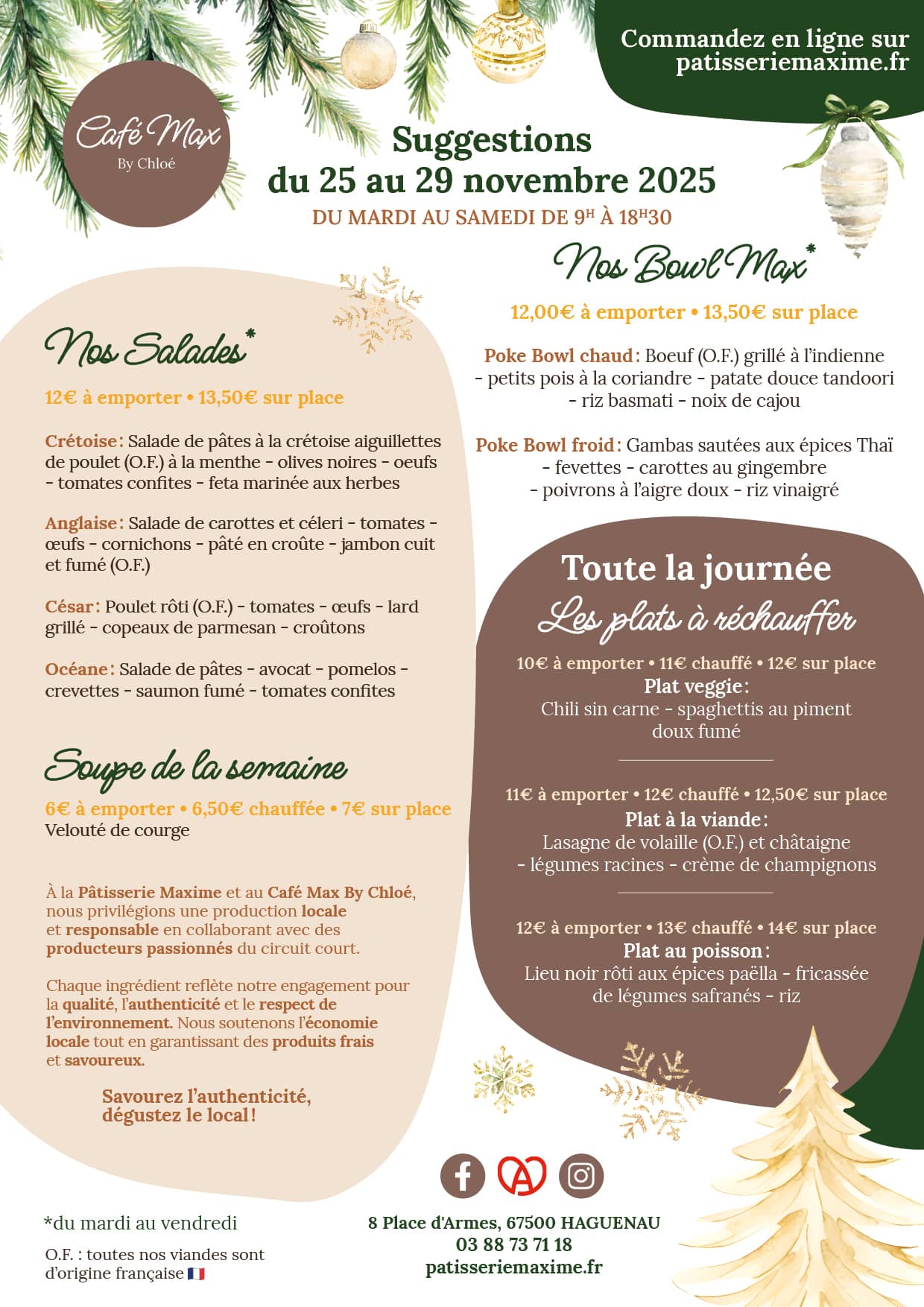 Suggestions de la semaine Café Max By Chloé - Semaine 48