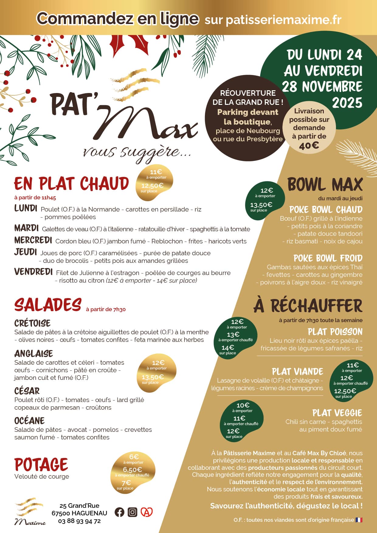 Suggestions de la semaine Pâtisserie Maxime - Semaine 48