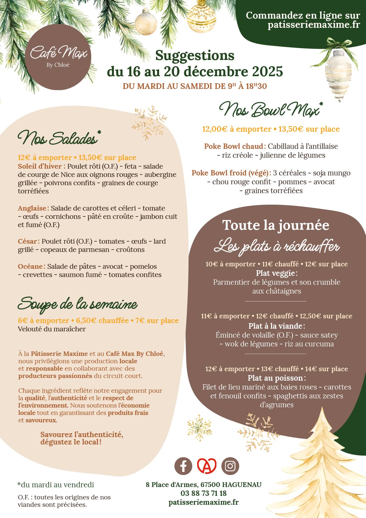 Suggestions de la semaine Café Max By Chloé - Semaine 51