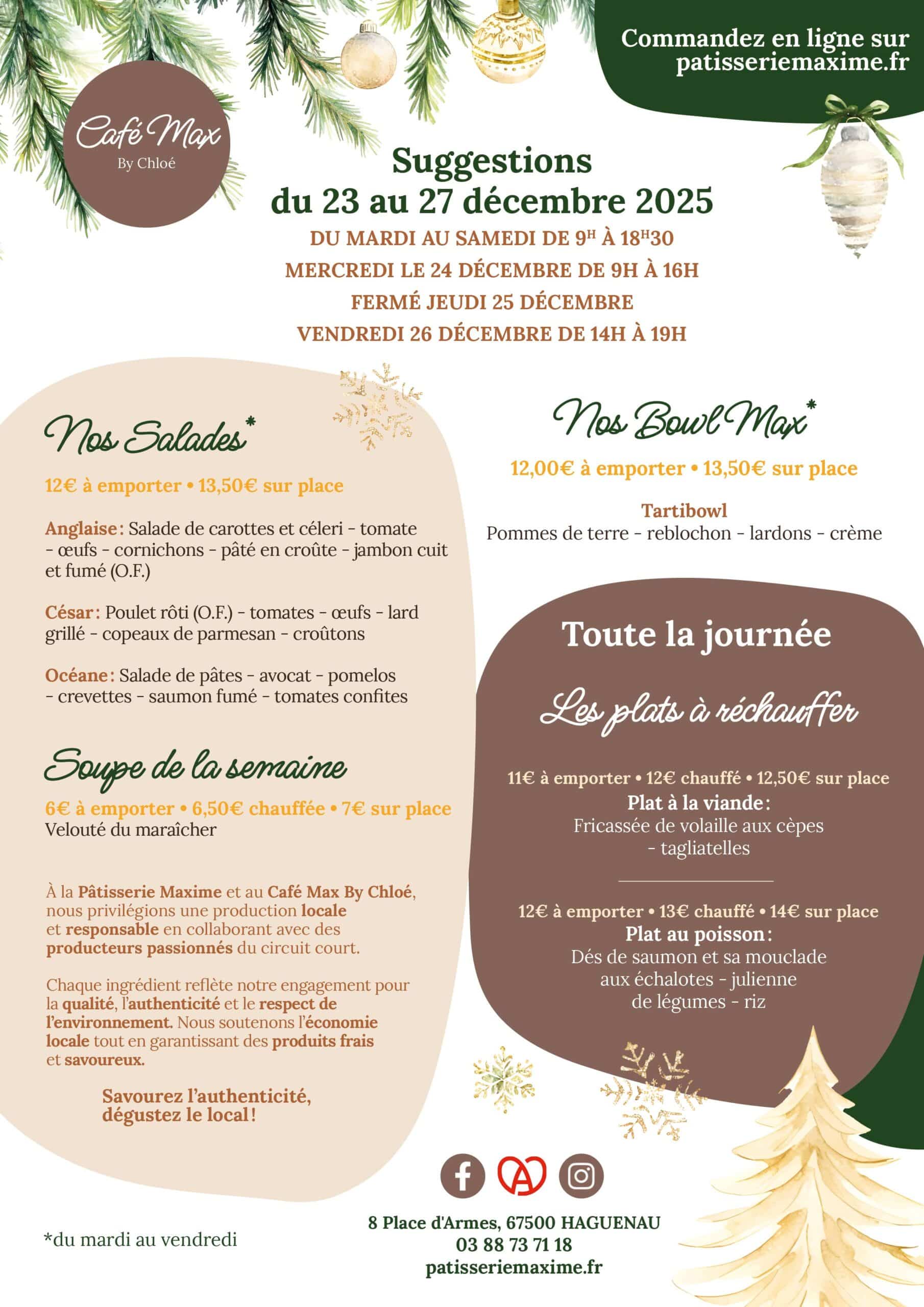 Suggestions de la semaine Café Max By Chloé - Semaine 52