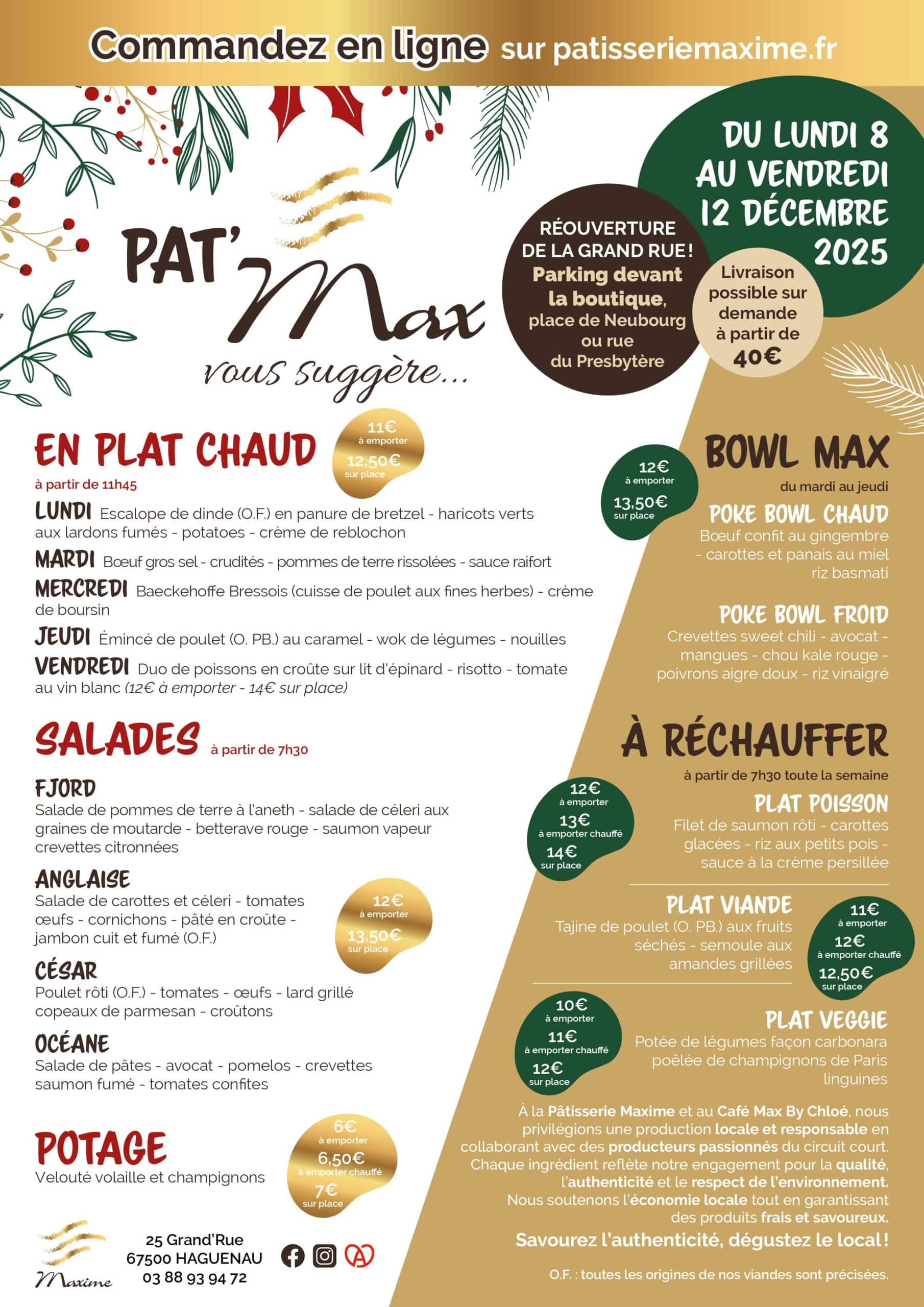Suggestions de la semaine Pâtisserie Maxime - Semaine 50