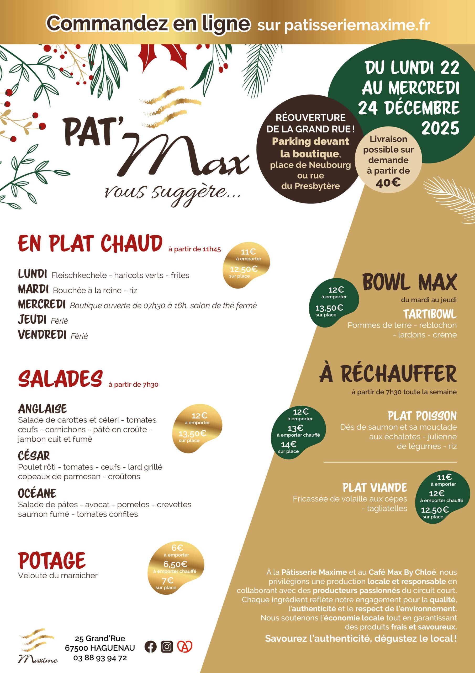 Suggestions de la semaine Pâtisserie Maxime - Semaine 52