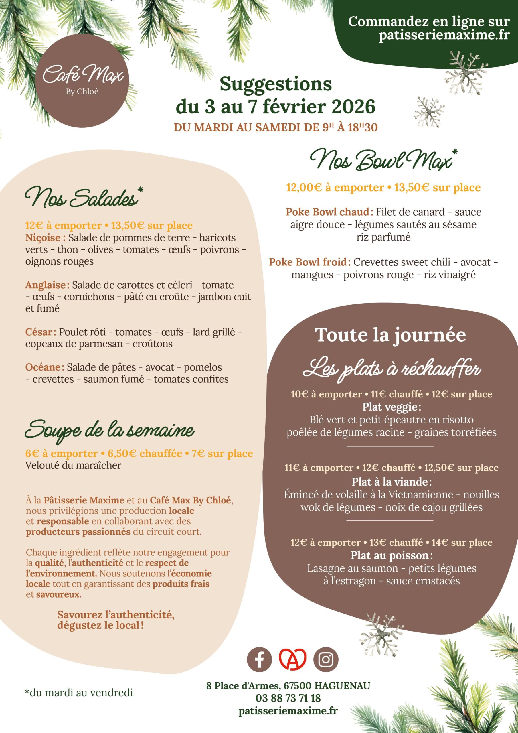 Suggestions de la semaine Café Max By Chloé - Semaine 6