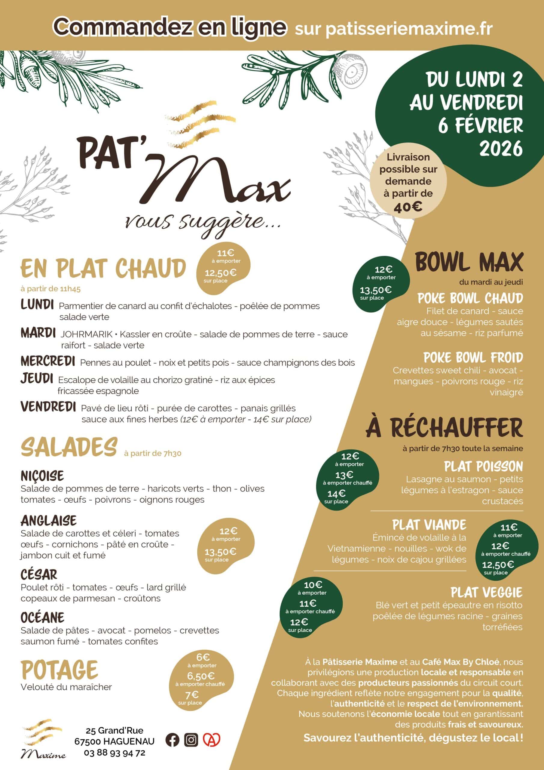 Suggestions de la semaine Pâtisserie Maxime - Semaine 6