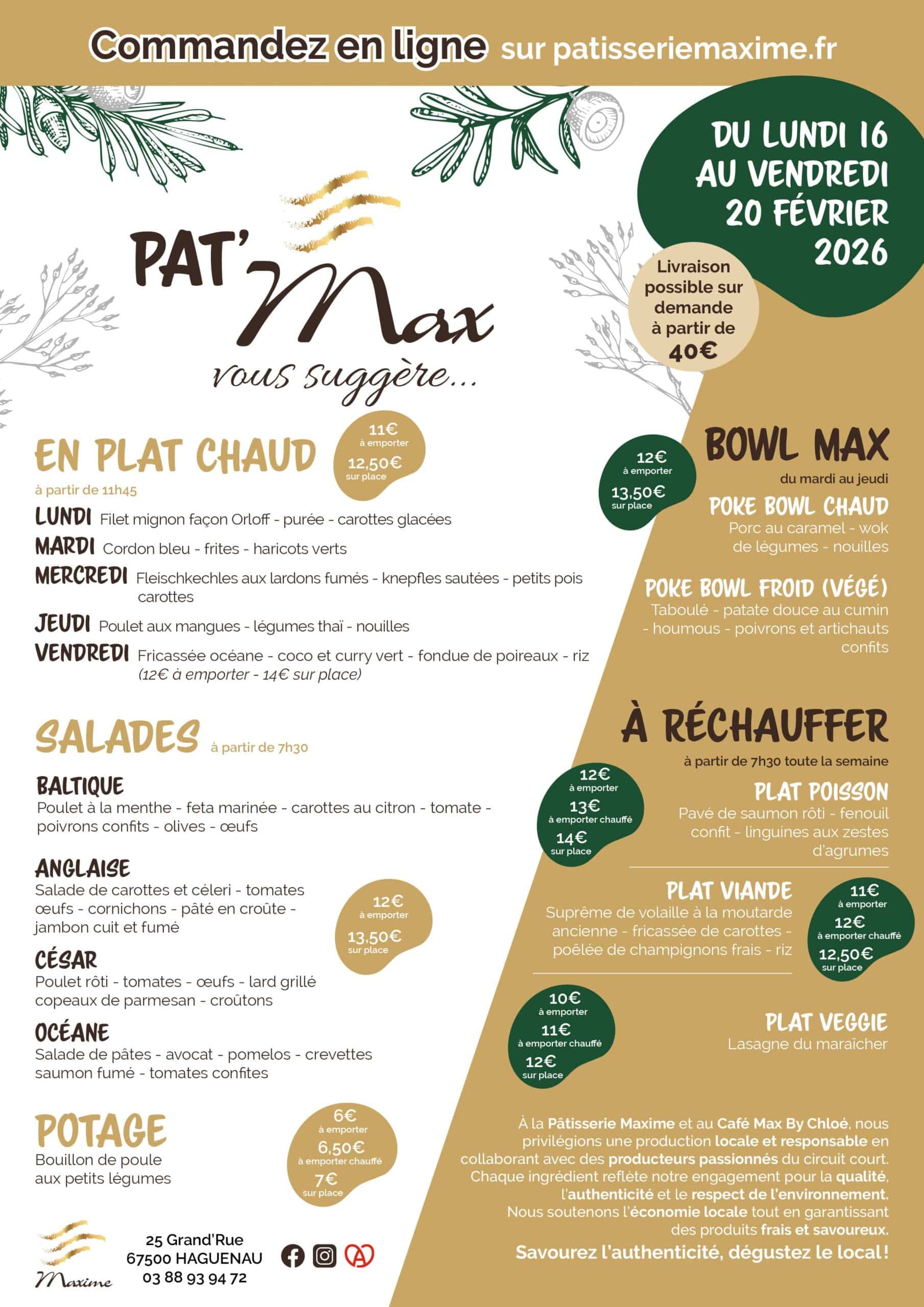 Suggestions de la semaine Pâtisserie Maxime - Semaine 8