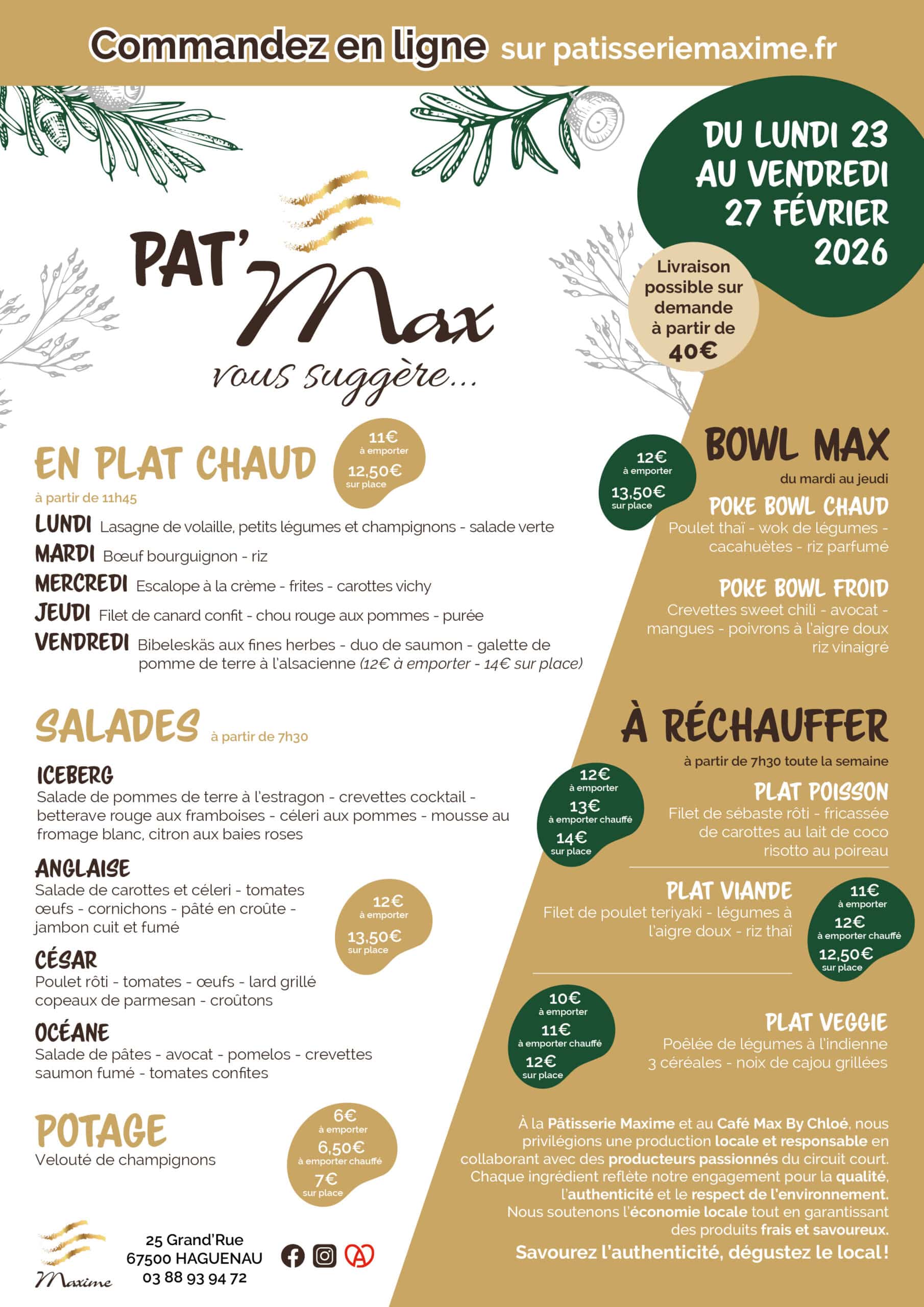 Suggestions de la semaine Pâtisserie Maxime - Semaine 9