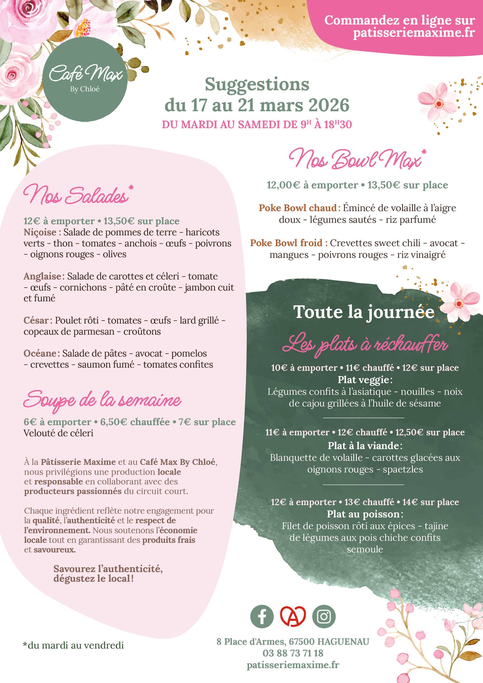 Suggestions de la semaine Café Max By Chloé - Semaine 12