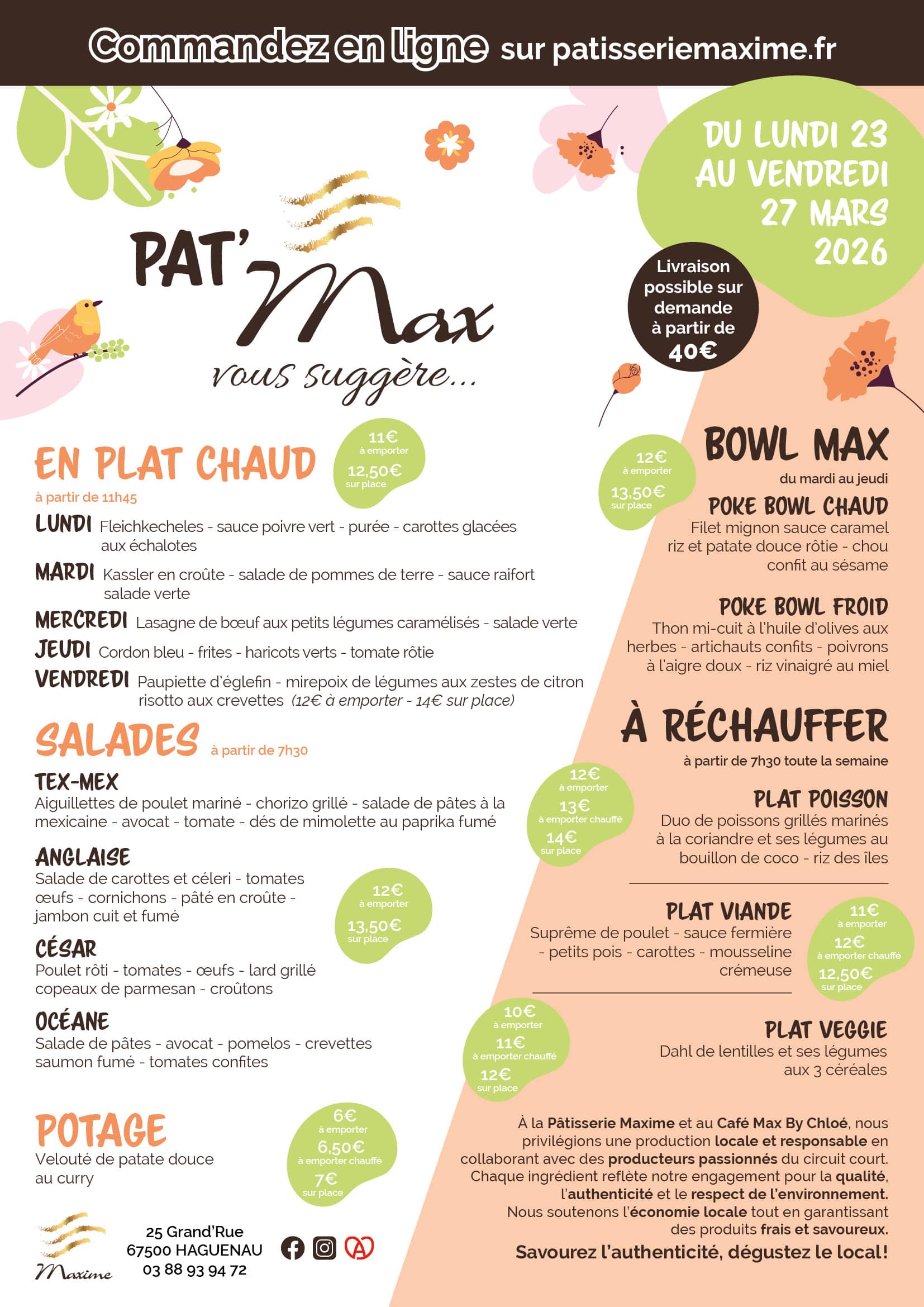 Suggestions de la semaine Pâtisserie Maxime - Semaine 13