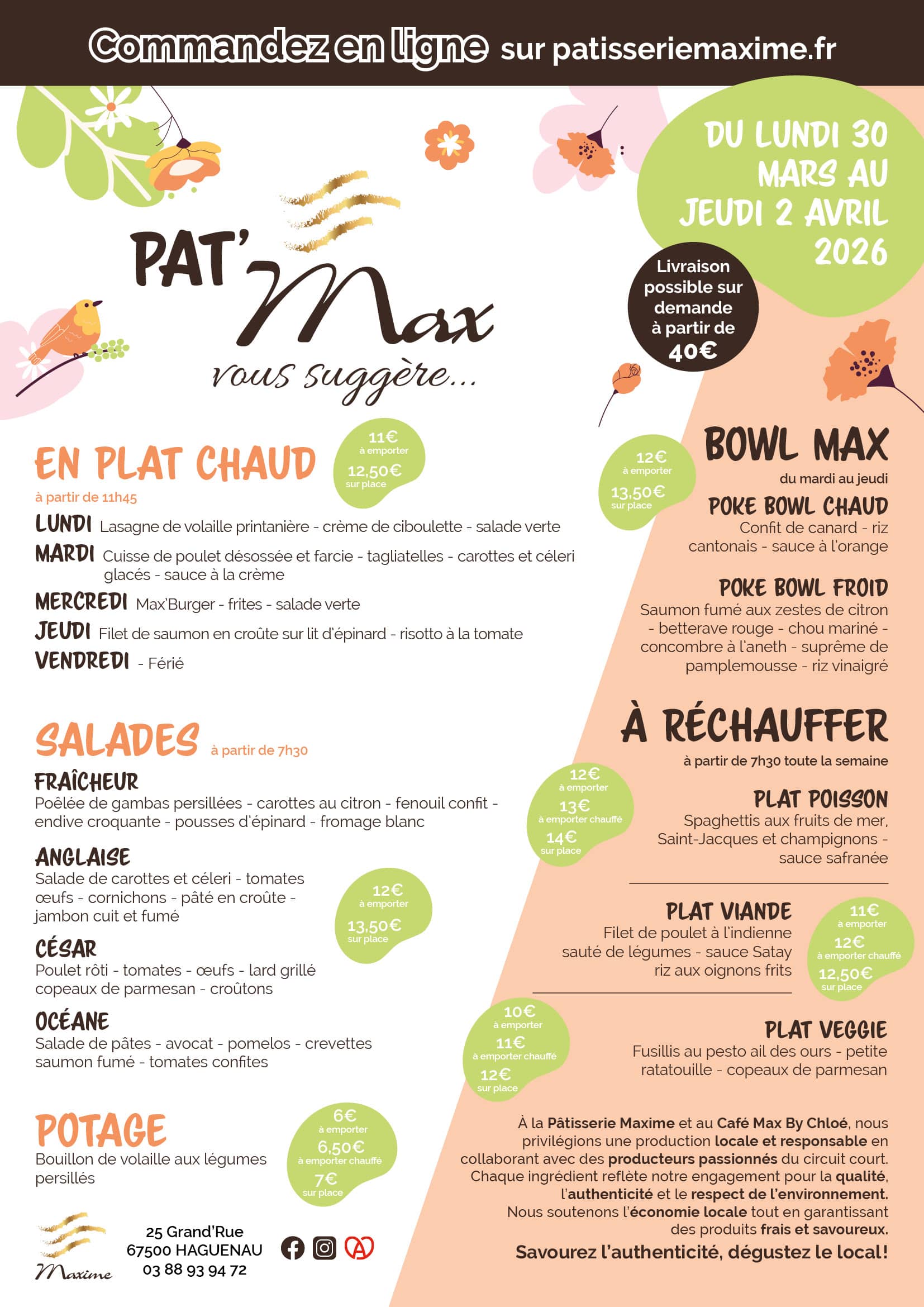 Suggestions de la semaine Pâtisserie Maxime - Semaine 14