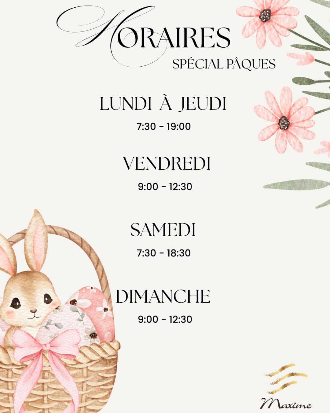 Horaires spéciales Pâques