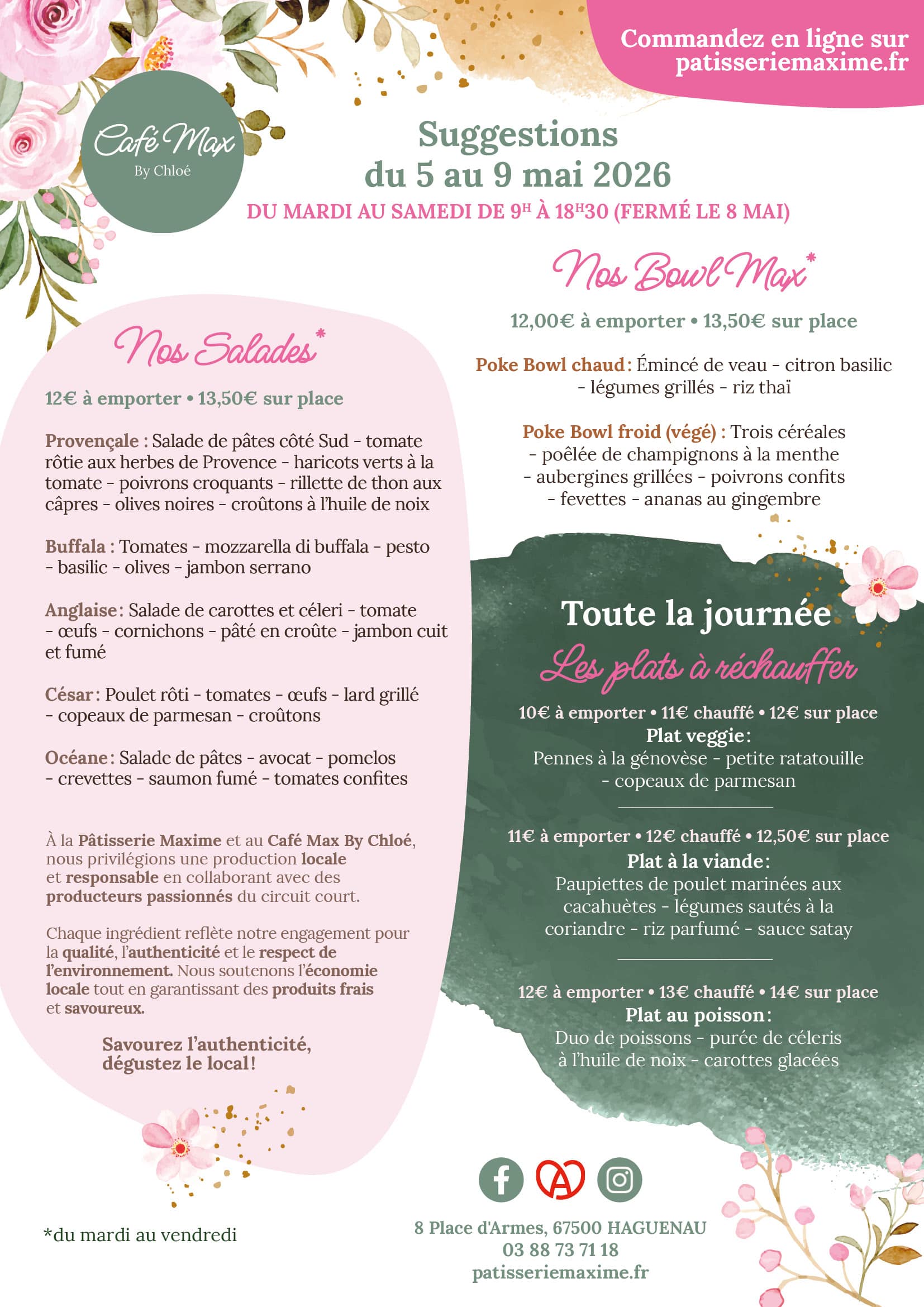 Suggestions de la semaine Café Max By Chloé - Semaine 19