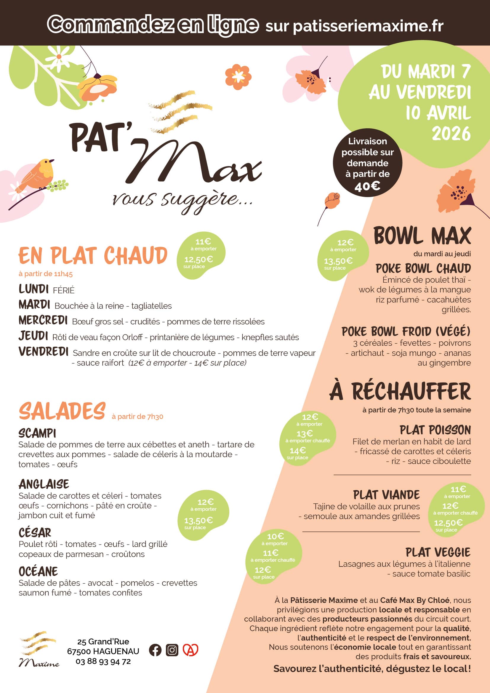 Suggestions de la semaine Pâtisserie Maxime - Semaine 15