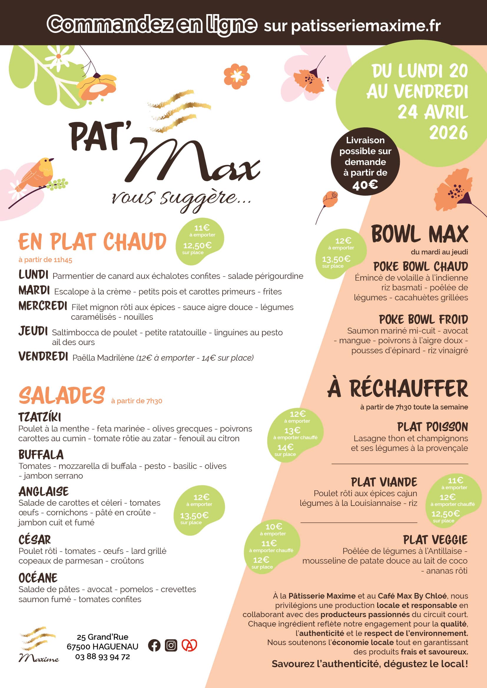 Suggestions de la semaine Pâtisserie Maxime - Semaine 17