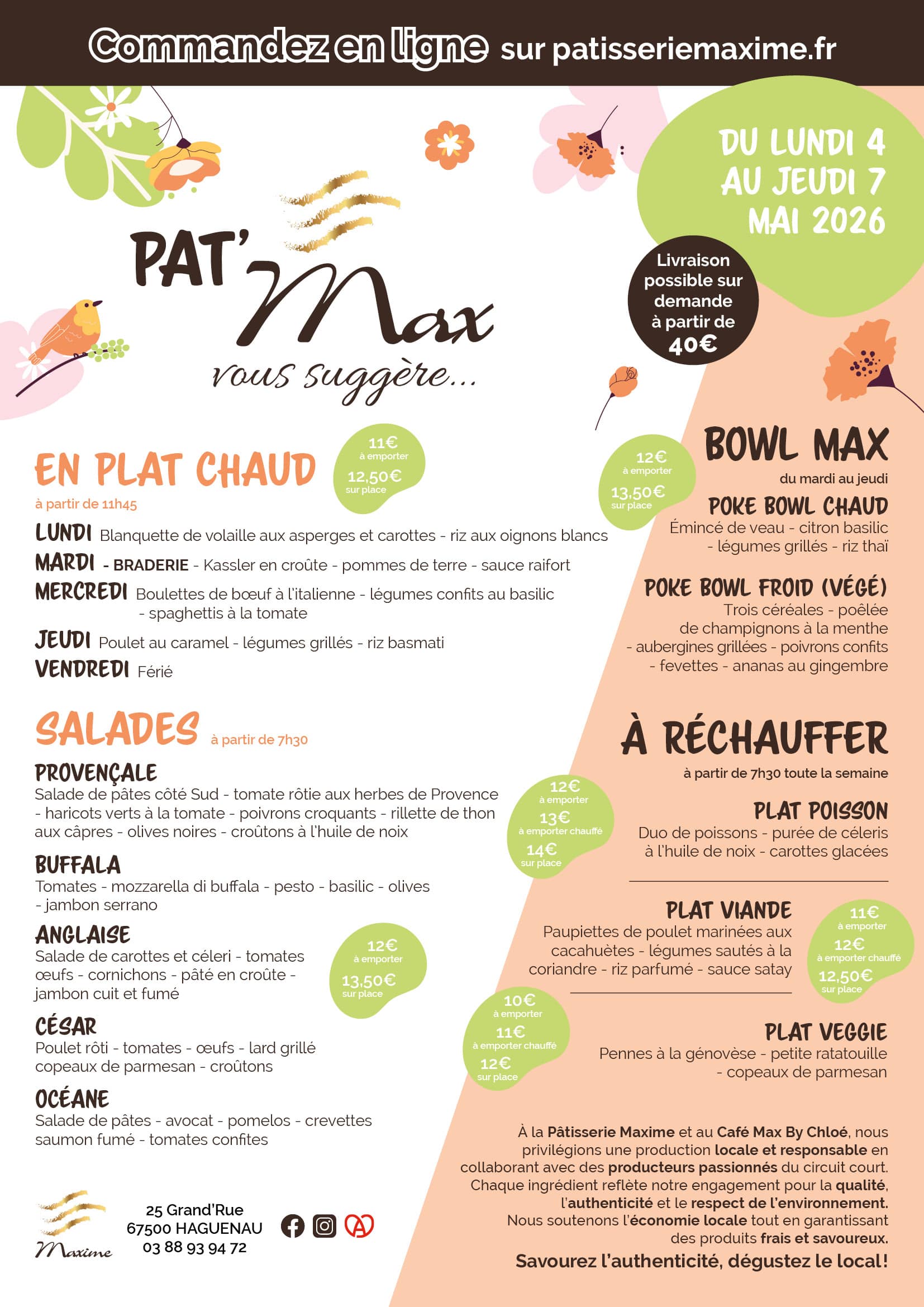 Suggestions de la semaine Pâtisserie Maxime - Semaine 19
