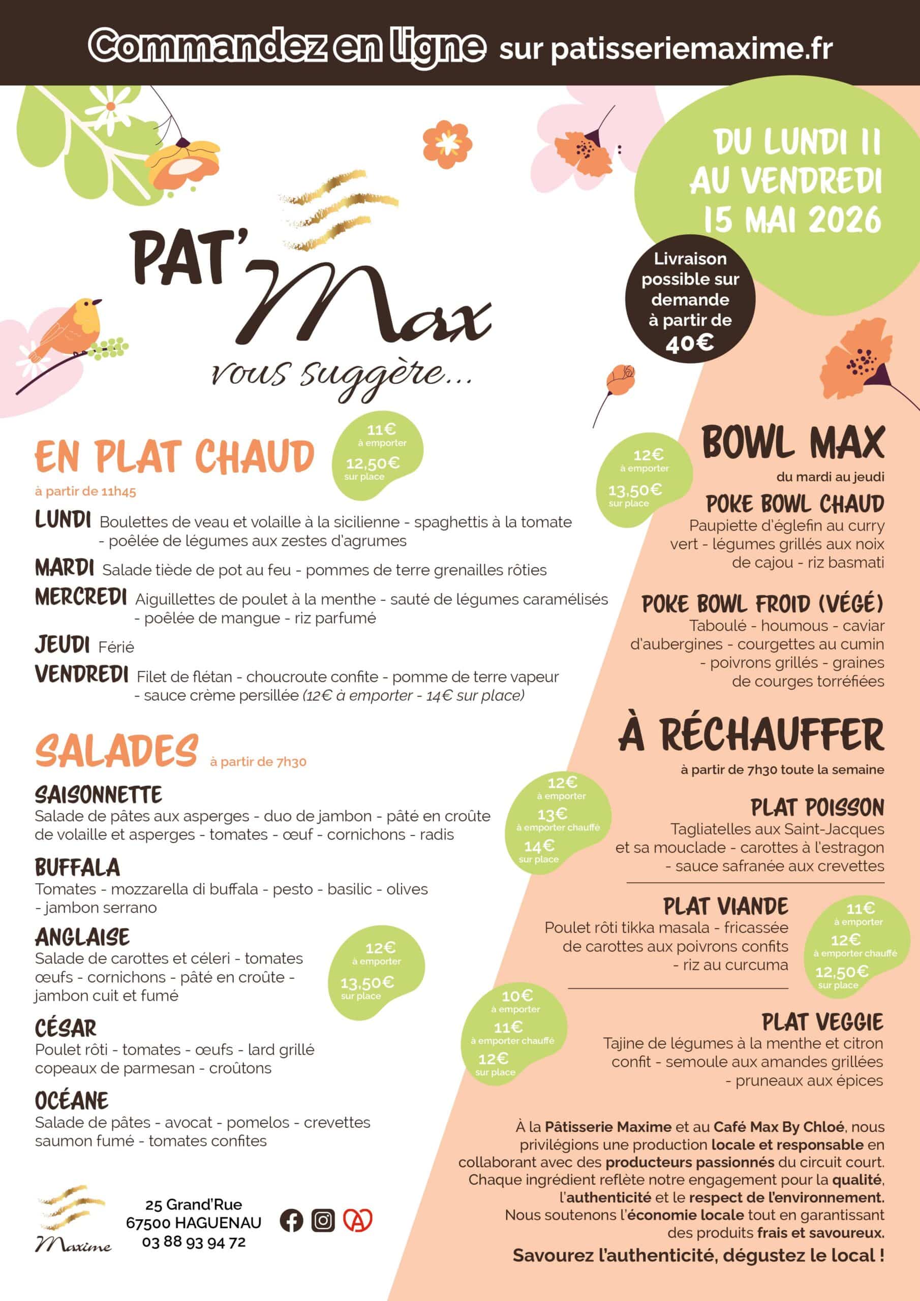 Suggestions de la semaine Pâtisserie Maxime - Semaine 20