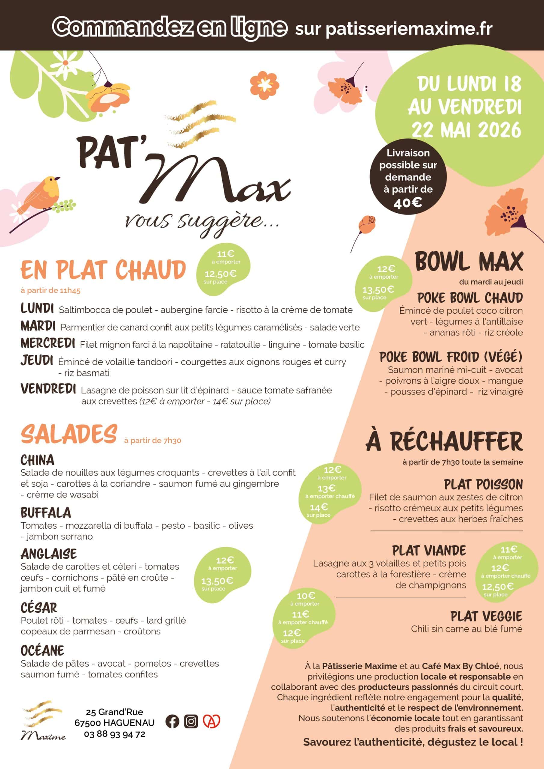 Suggestions de la semaine Pâtisserie Maxime - Semaine 21