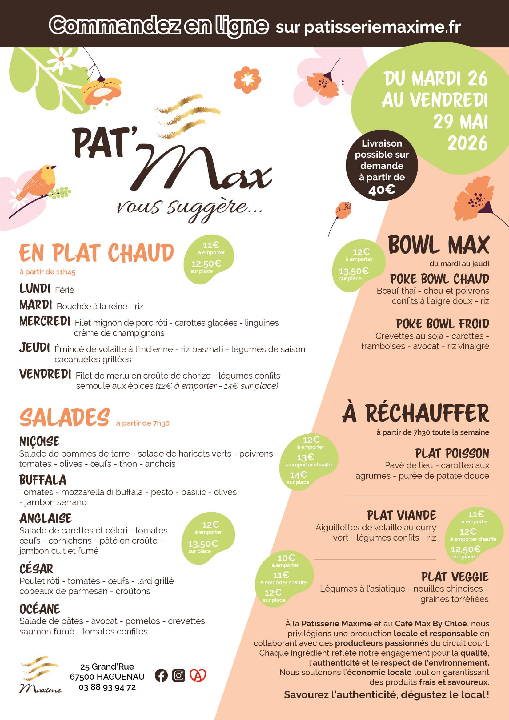 Suggestions de la semaine Pâtisserie Maxime - Semaine 22