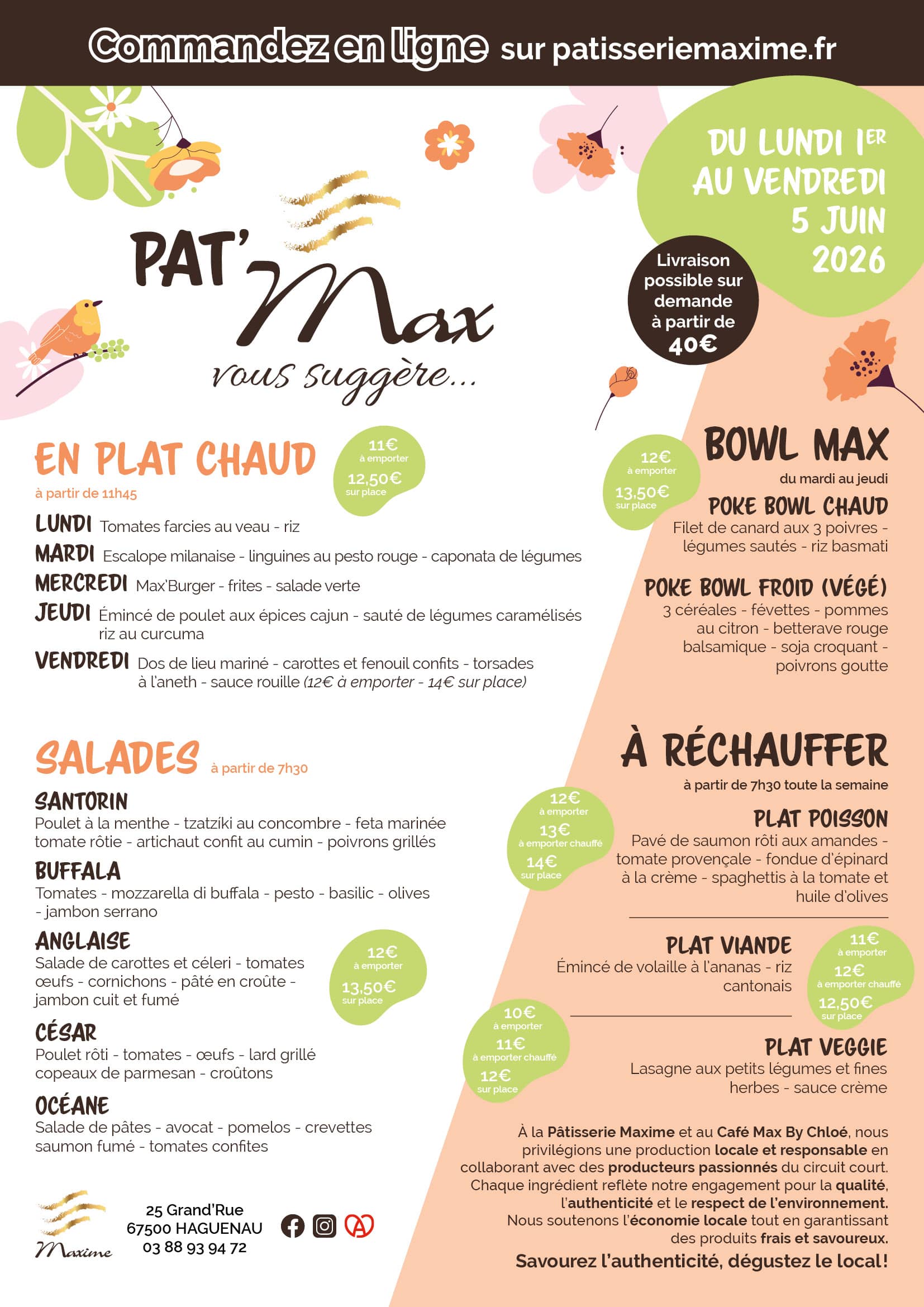 Suggestions de la semaine Pâtisserie Maxime - Semaine 23
