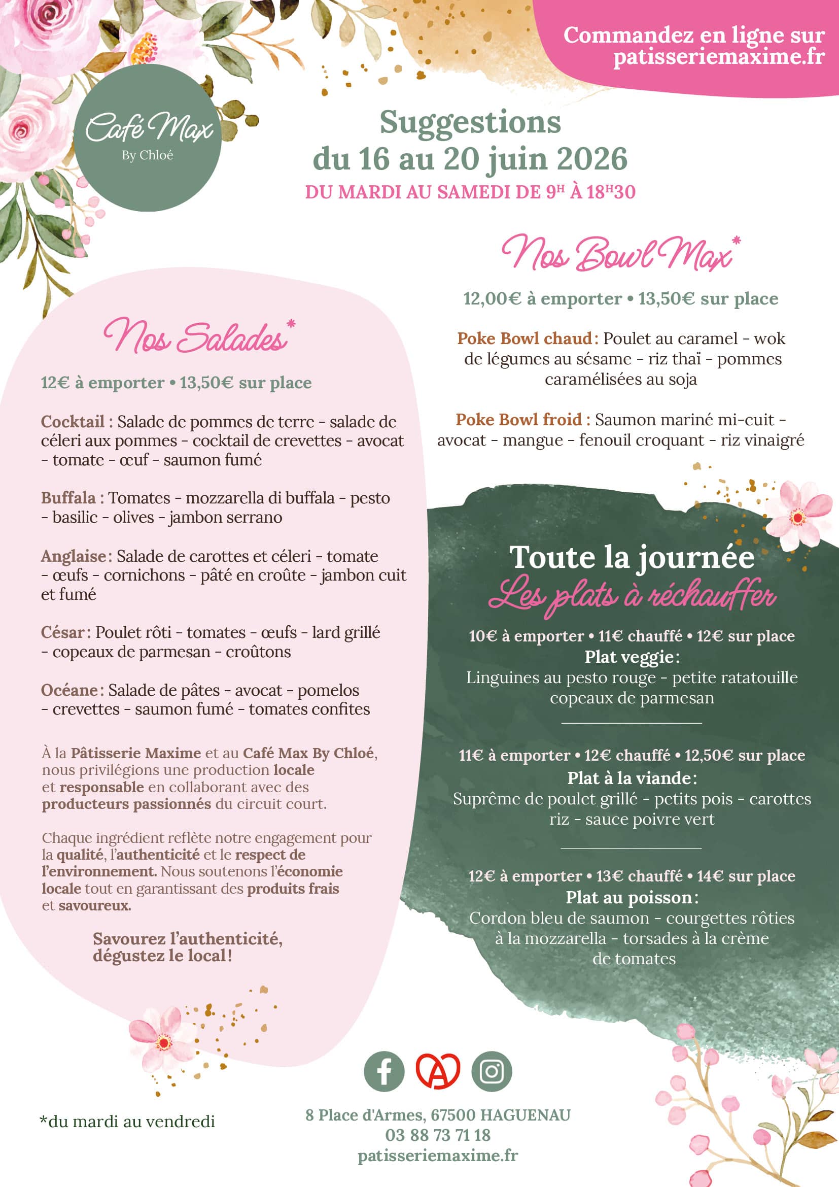 Suggestions de la semaine Café Max By Chloé - Semaine 25