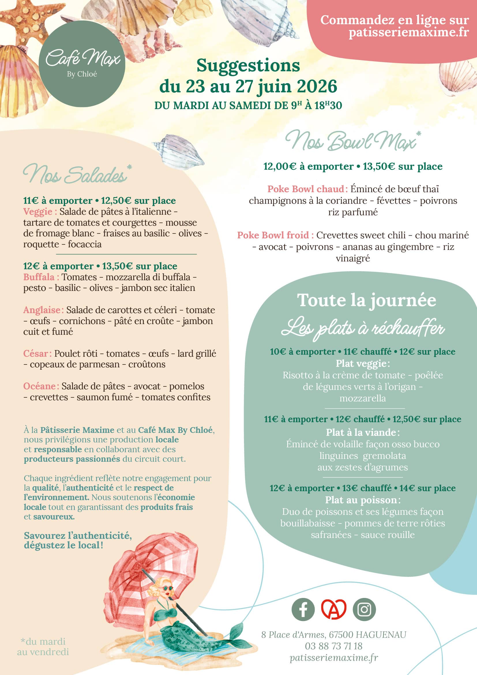 Suggestions de la semaine Café Max By Chloé - Semaine 26