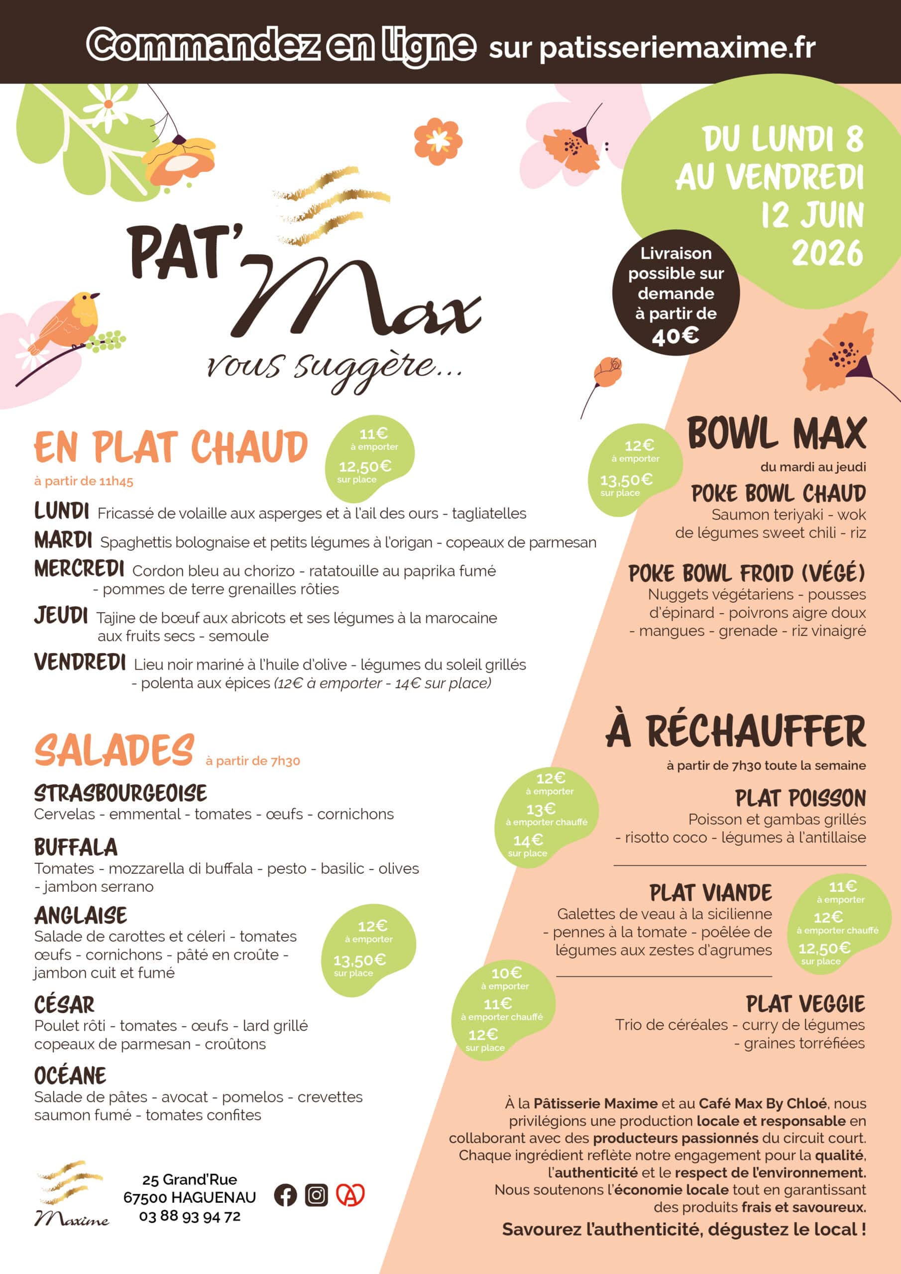Suggestions de la semaine Pâtisserie Maxime - Semaine 24