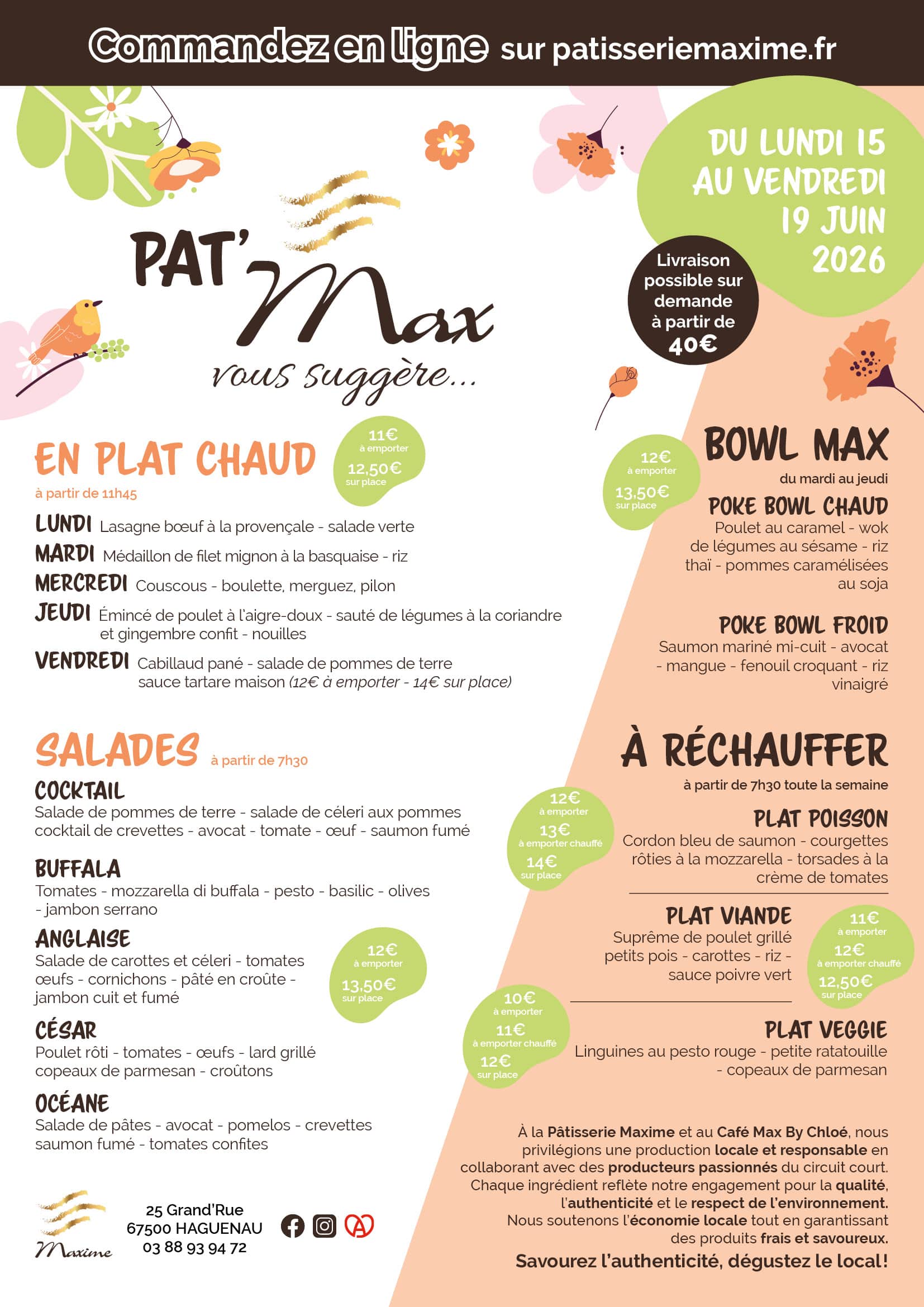 Suggestions de la semaine Pâtisserie Maxime - Semaine 25