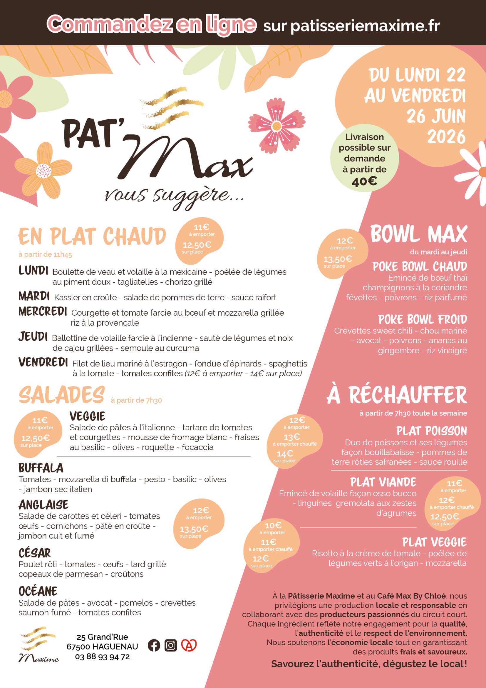 Suggestions de la semaine Pâtisserie Maxime - Semaine 26