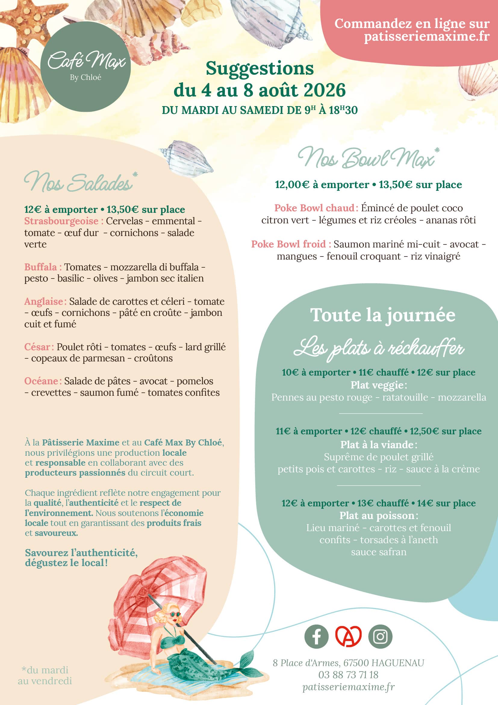 Suggestions de la semaine Café Max By Chloé - Semaine 32