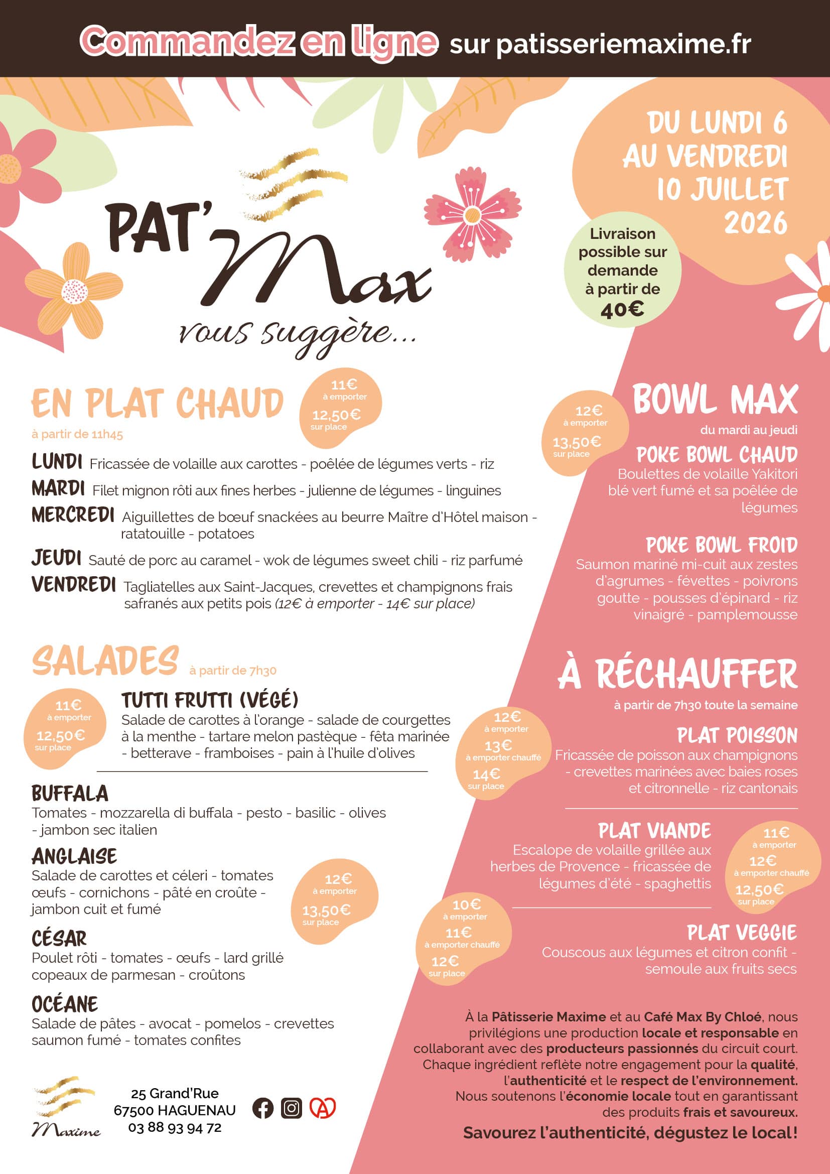 Suggestions de la semaine Pâtisserie Maxime - Semaine 28