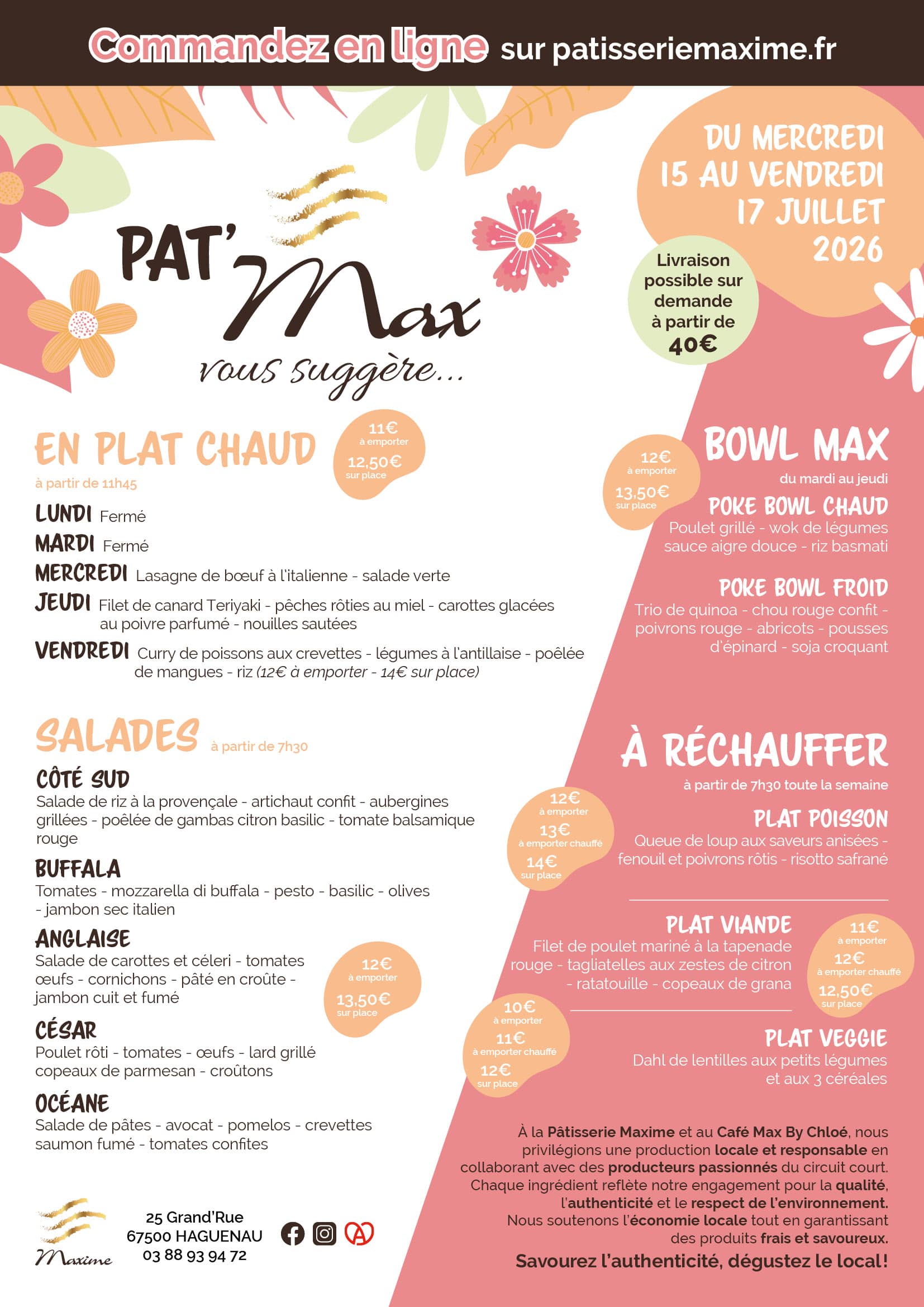 Suggestions de la semaine Pâtisserie Maxime - Semaine 29