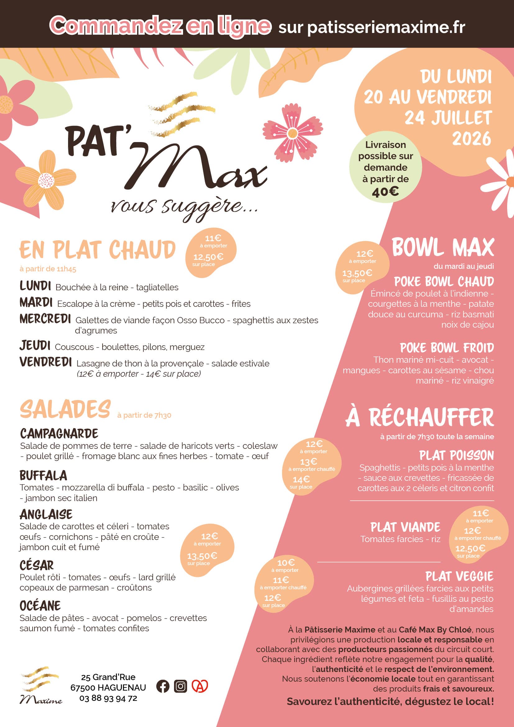 Suggestions de la semaine Pâtisserie Maxime - Semaine 30