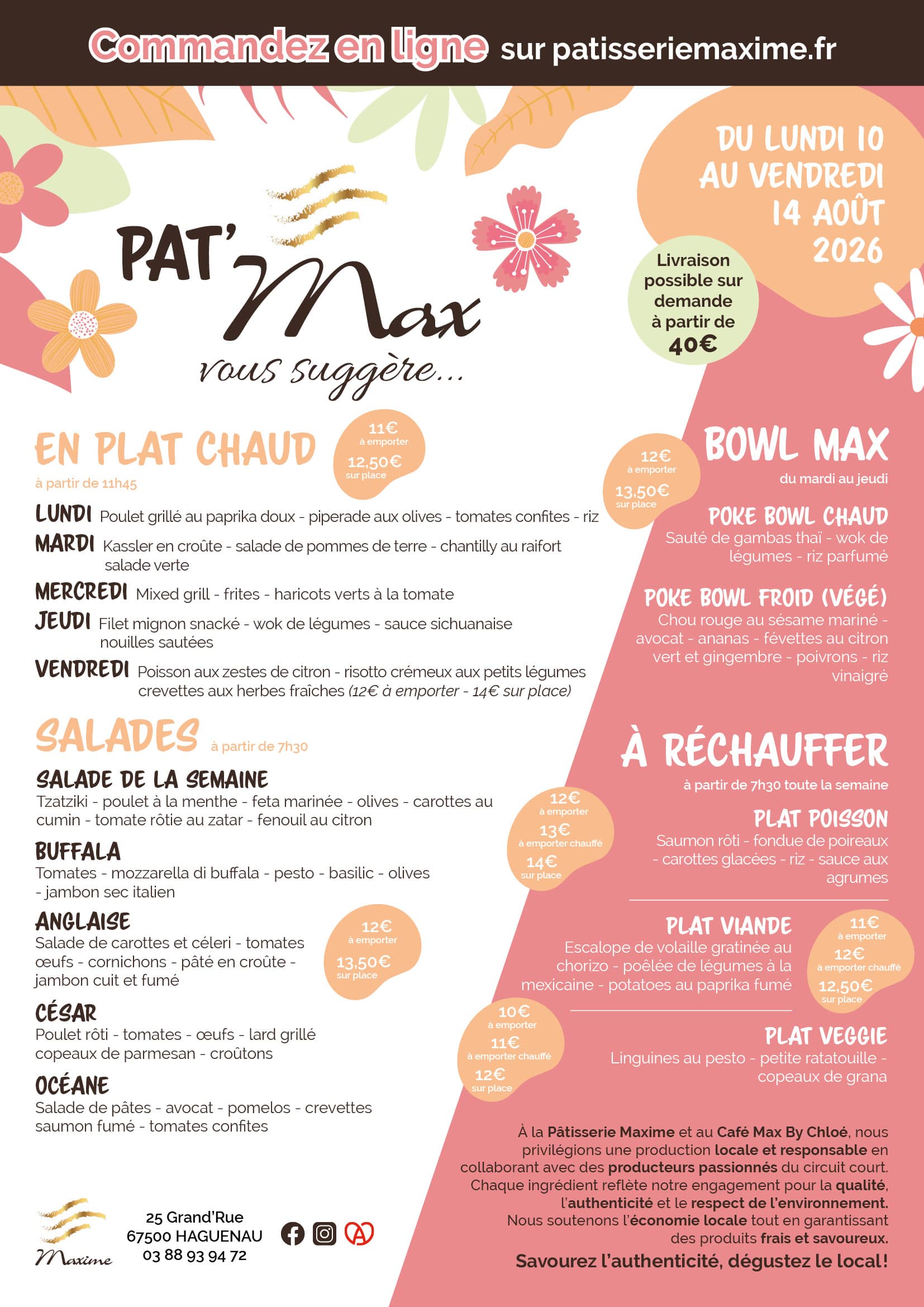Suggestions de la semaine Pâtisserie Maxime - Semaine 33