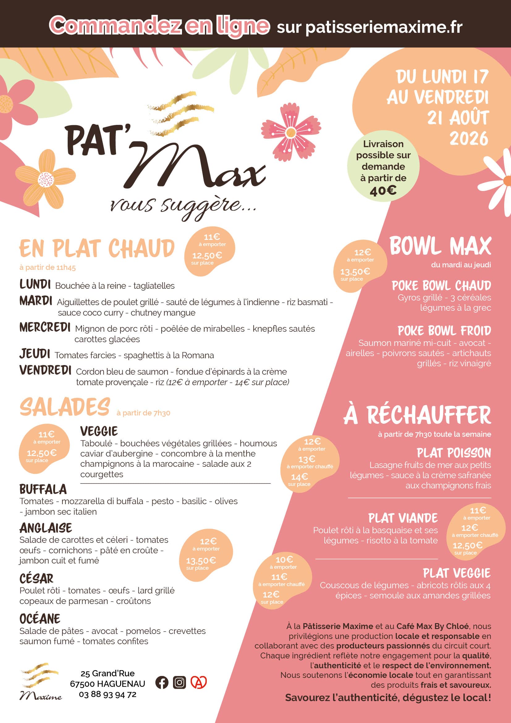 Suggestions de la semaine Pâtisserie Maxime - Semaine 34