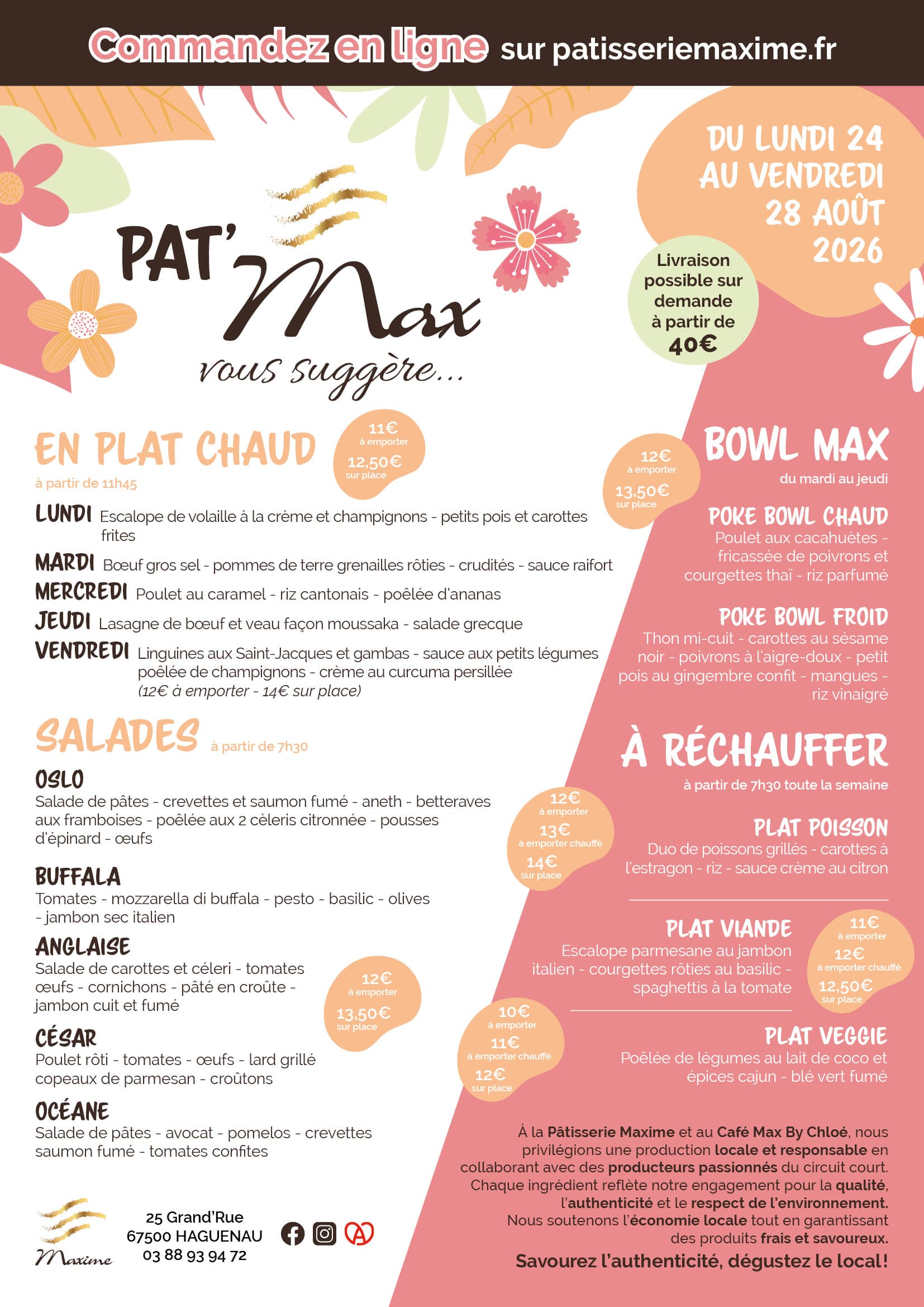 Suggestions de la semaine Pâtisserie Maxime - Semaine 35