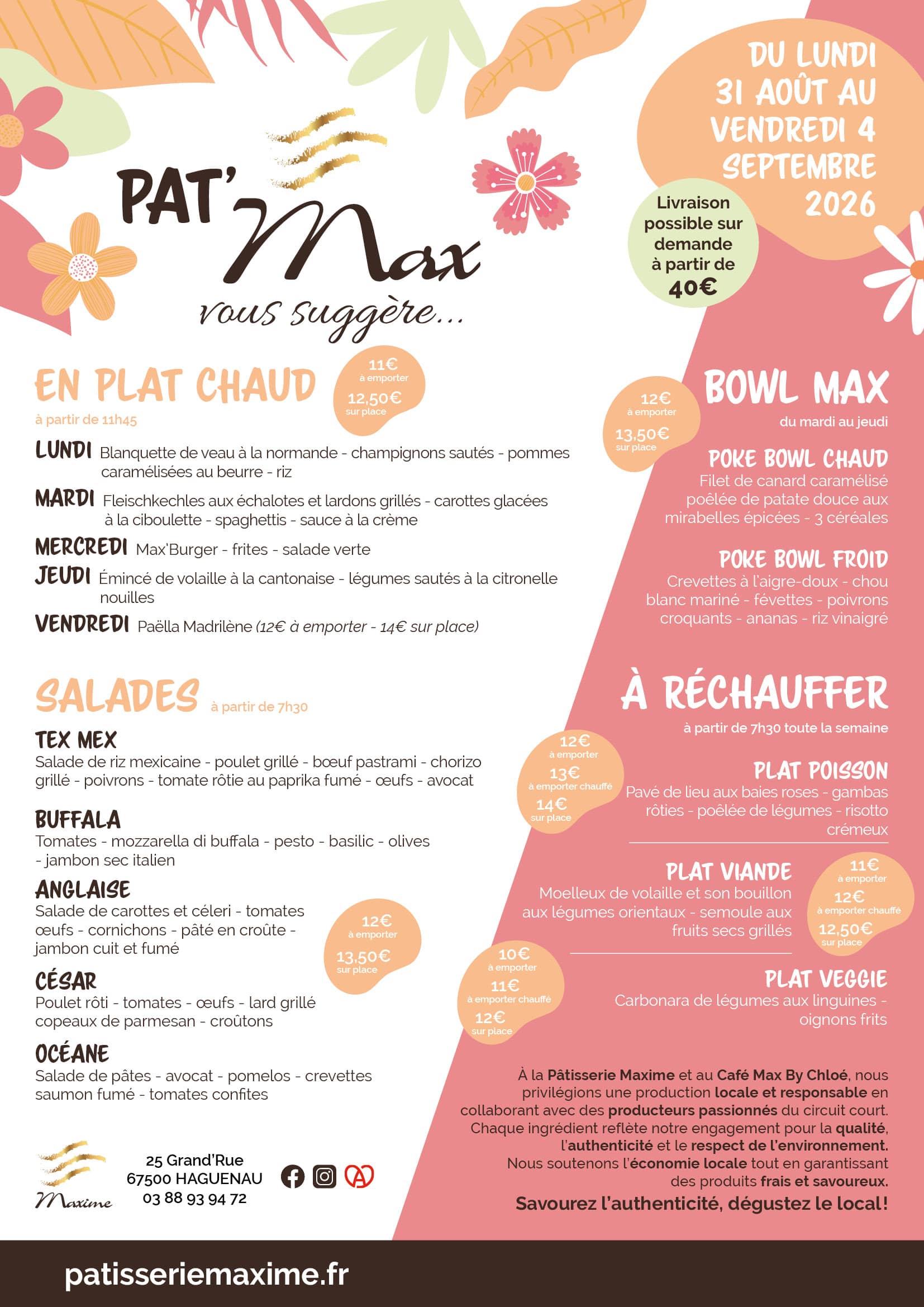 Suggestions de la semaine Pâtisserie Maxime - Semaine 36