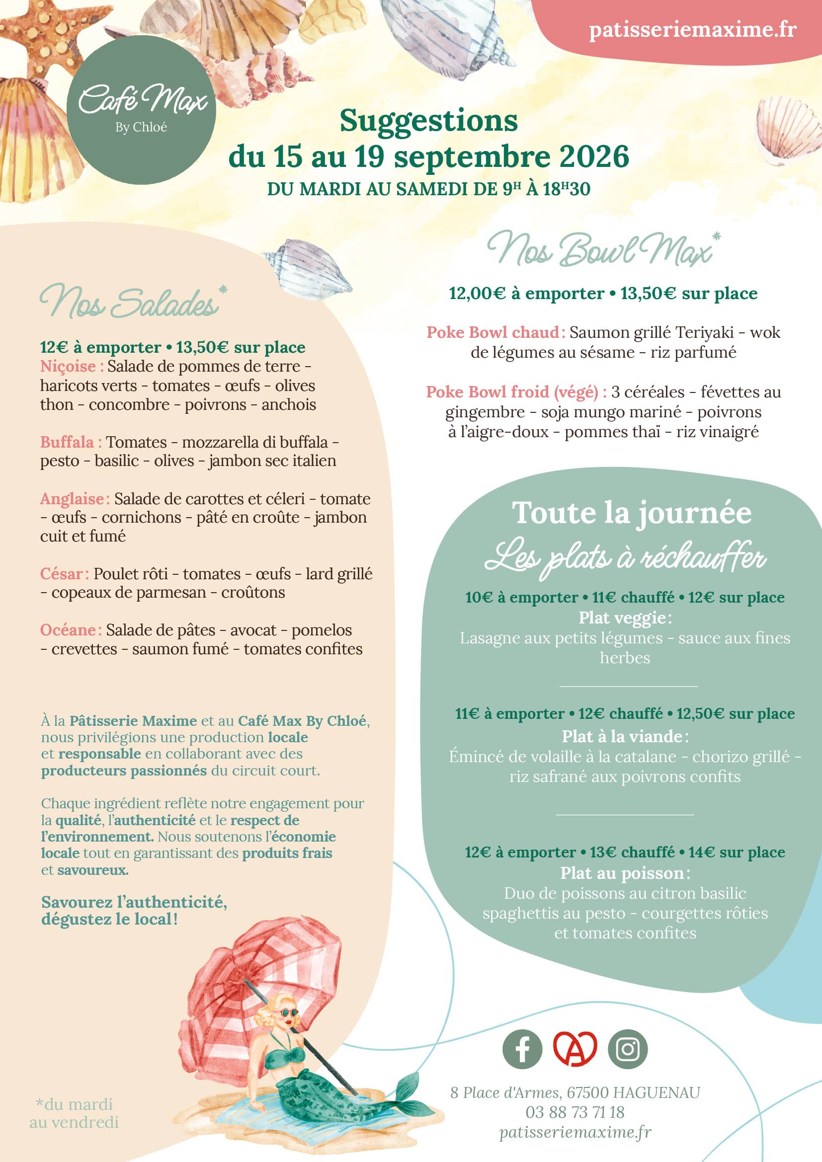 Suggestions de la semaine Café Max By Chloé - Semaine 38