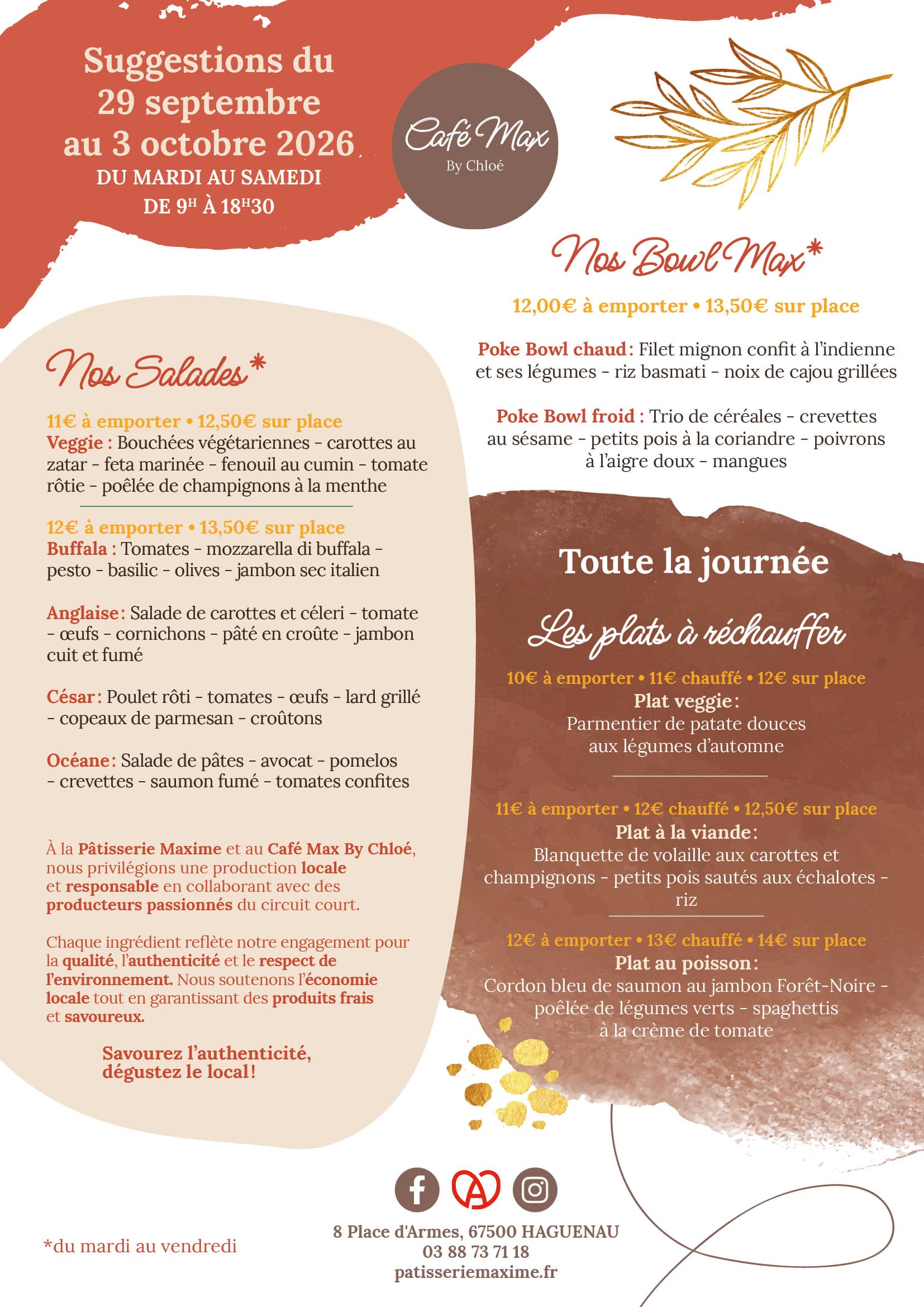 Suggestions de la semaine Café Max By Chloé - Semaine 40