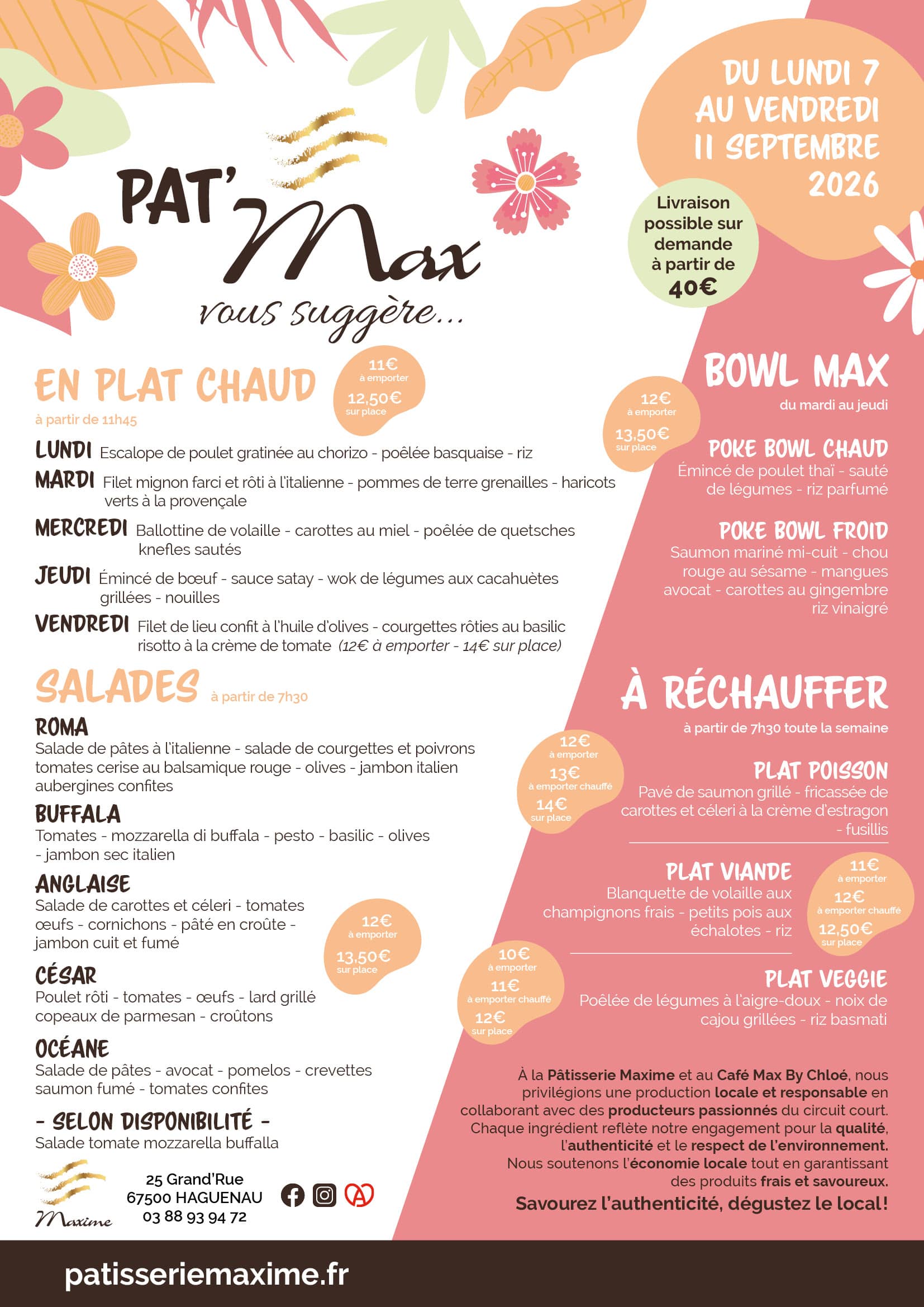 Suggestions de la semaine Pâtisserie Maxime - Semaine 37