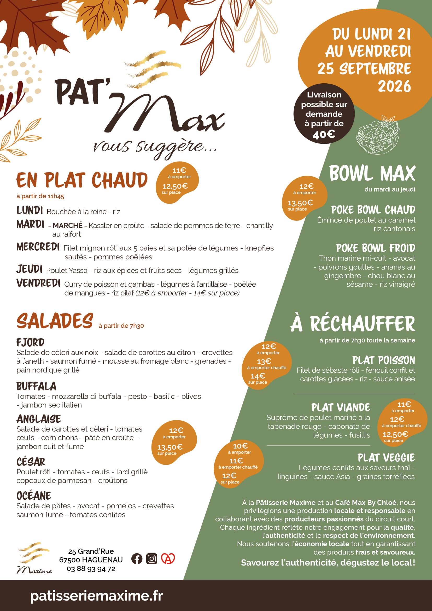 Suggestions de la semaine Pâtisserie Maxime - Semaine 39