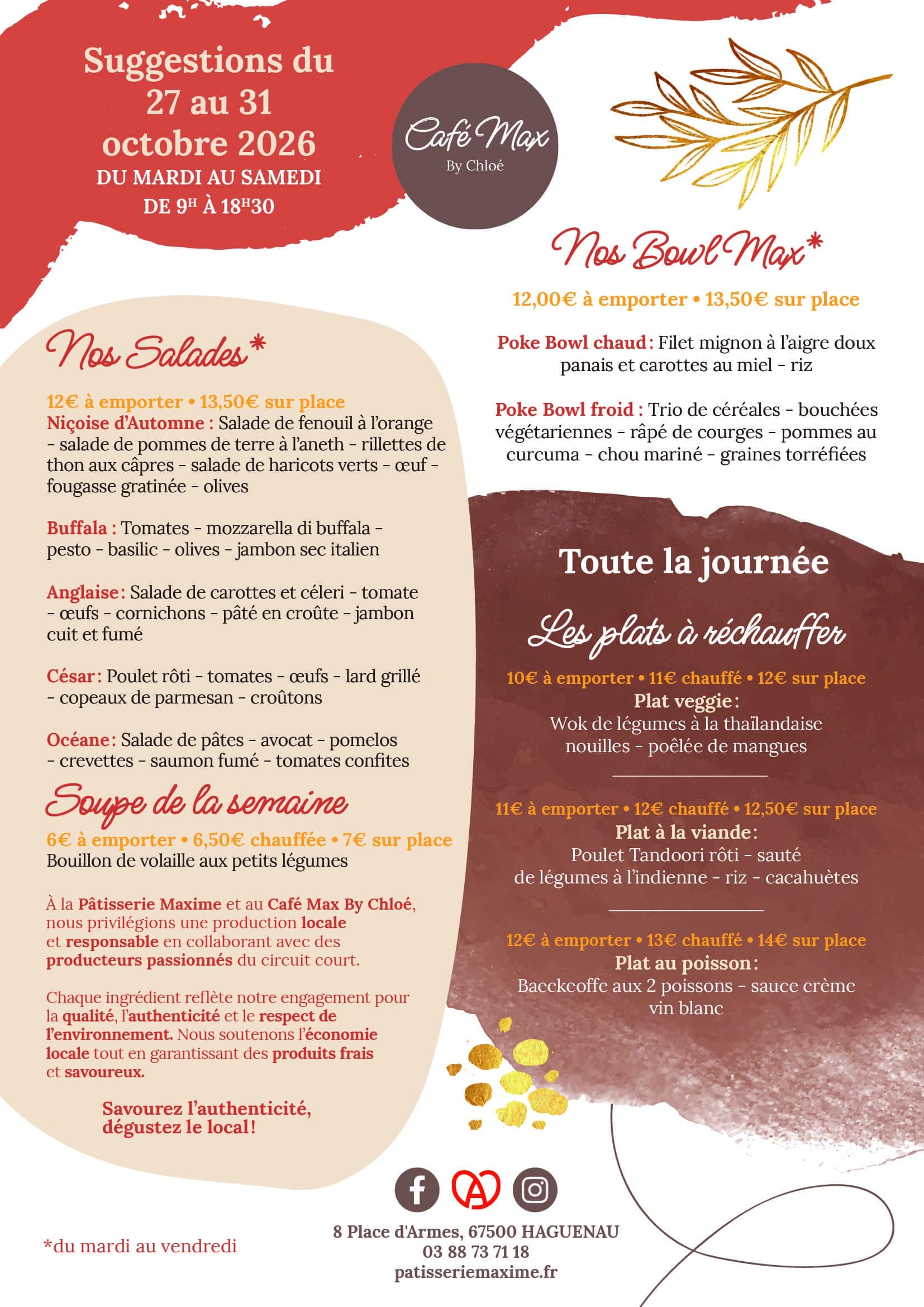 Suggestions de la semaine Café Max By Chloé - Semaine 44